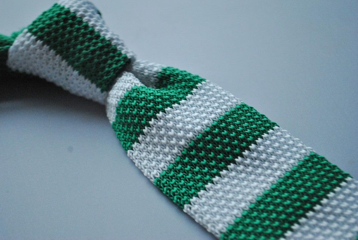 green and white striped skinny knitted tie - Image 3