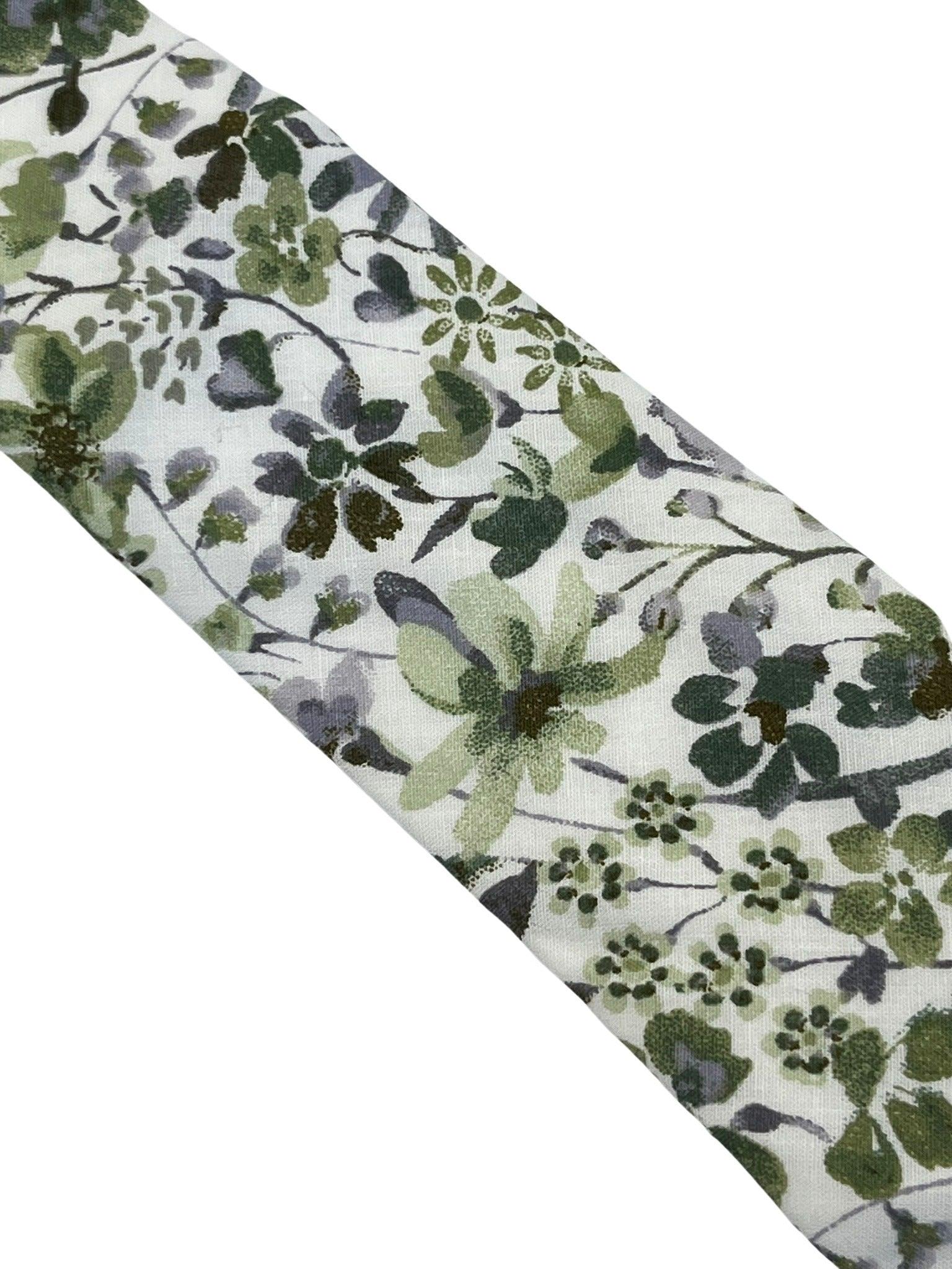 Green and white tie with wildflower English meadow spring floral garden cotton design - Image 3