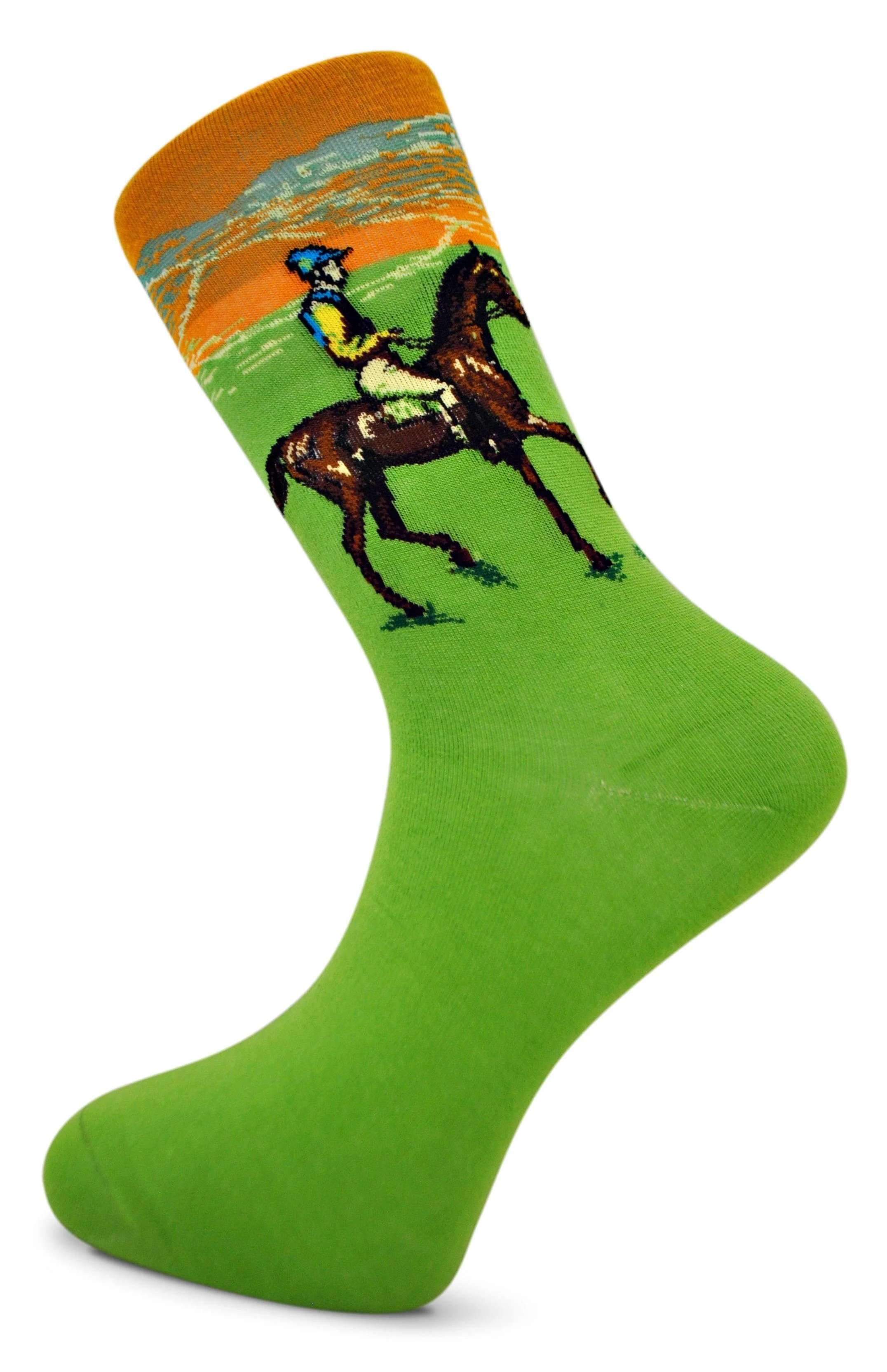 green mens socks with race horse and jockey design - Image 2