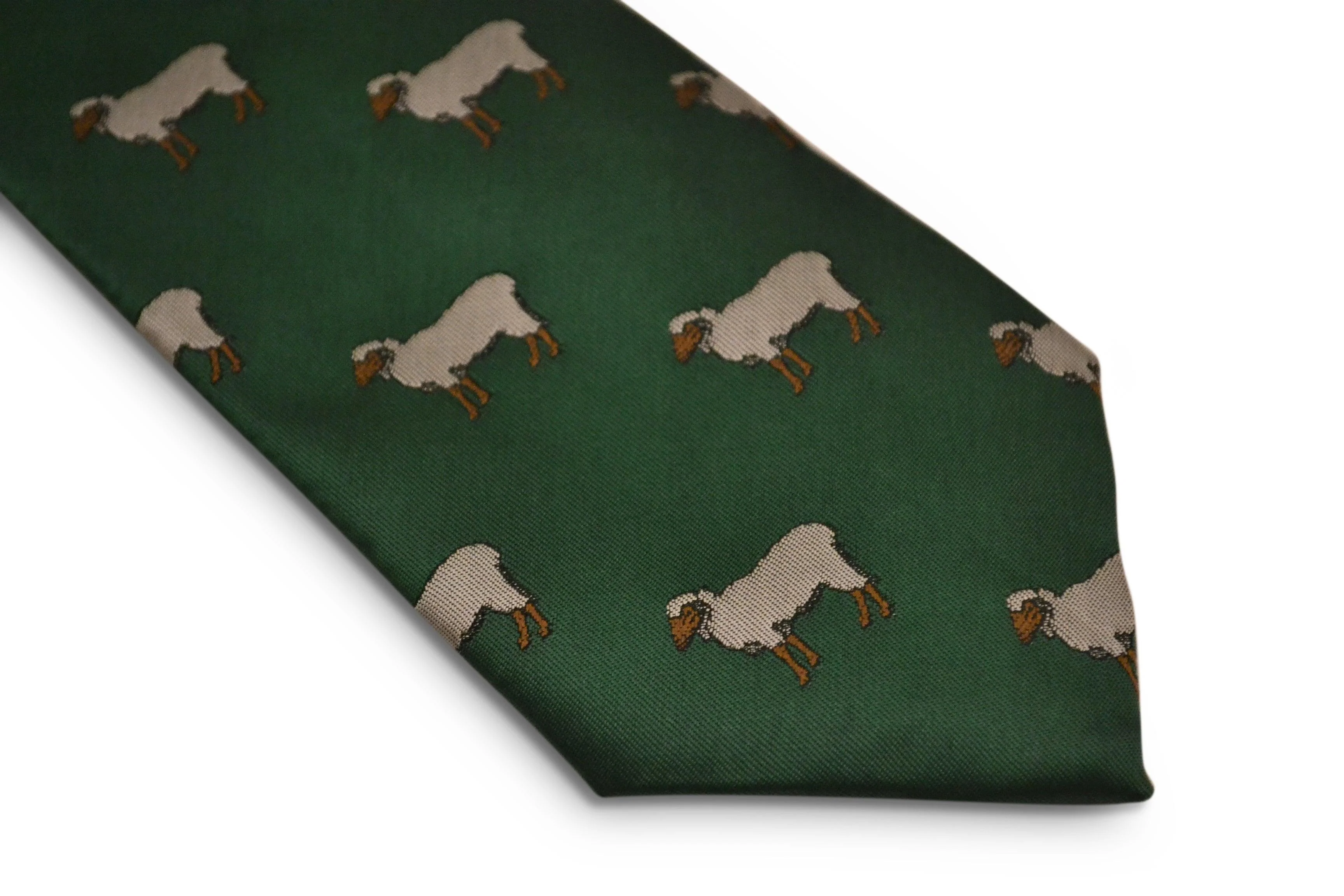 green tie with sheep embroidered design - Image 4