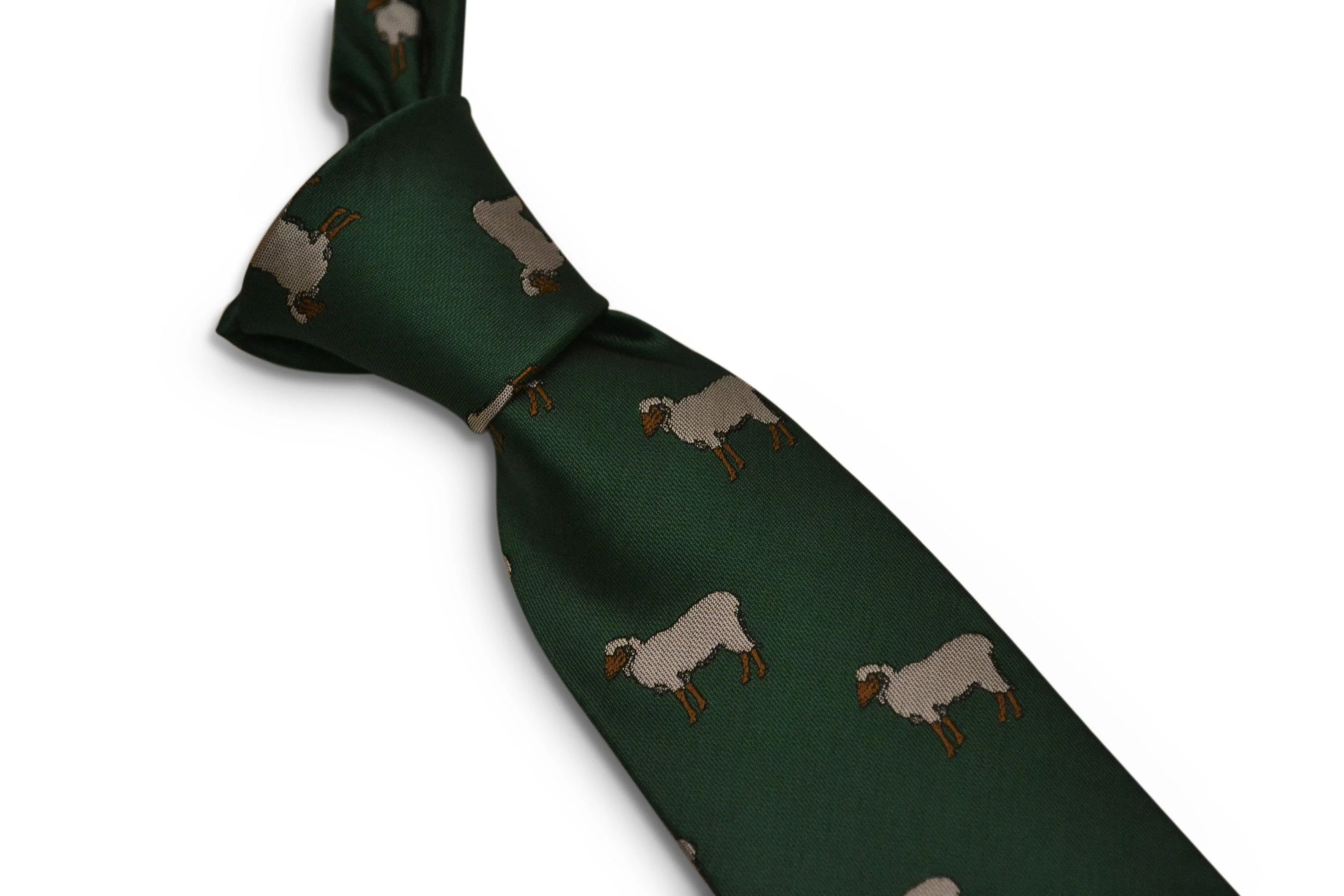green tie with sheep embroidered design - Image 5