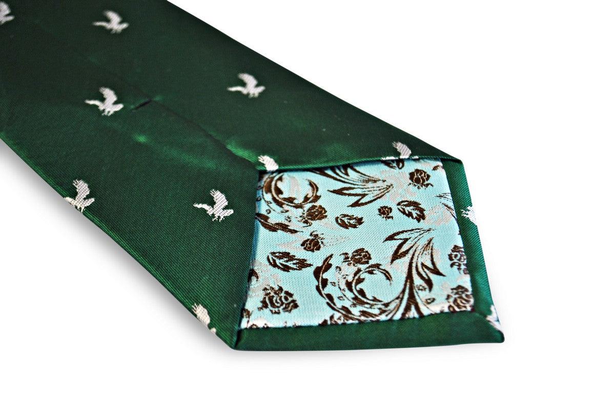 green tie with white eagle bird silhouette design - Image 3