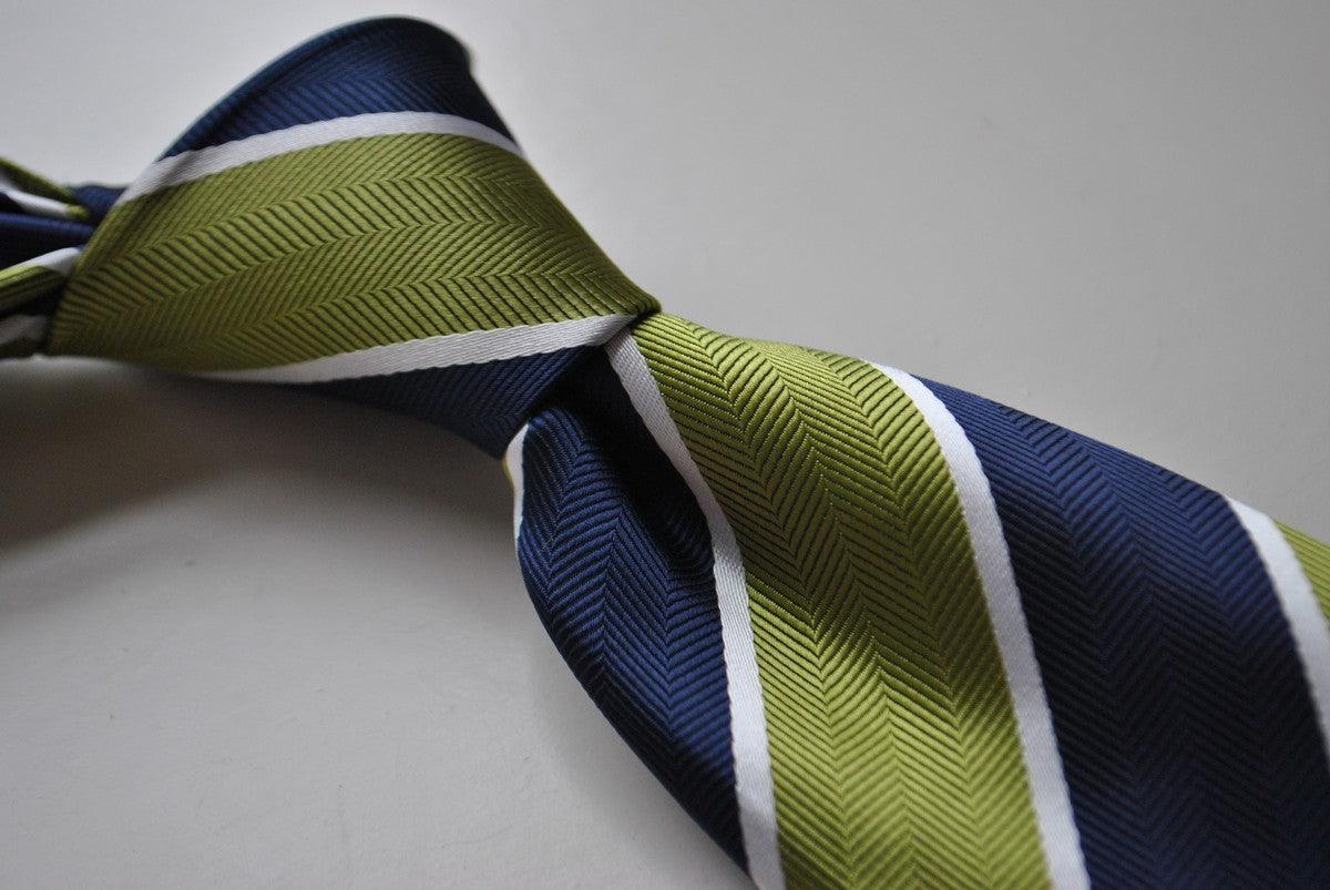 green, white and navy barber striped tie - Image 3