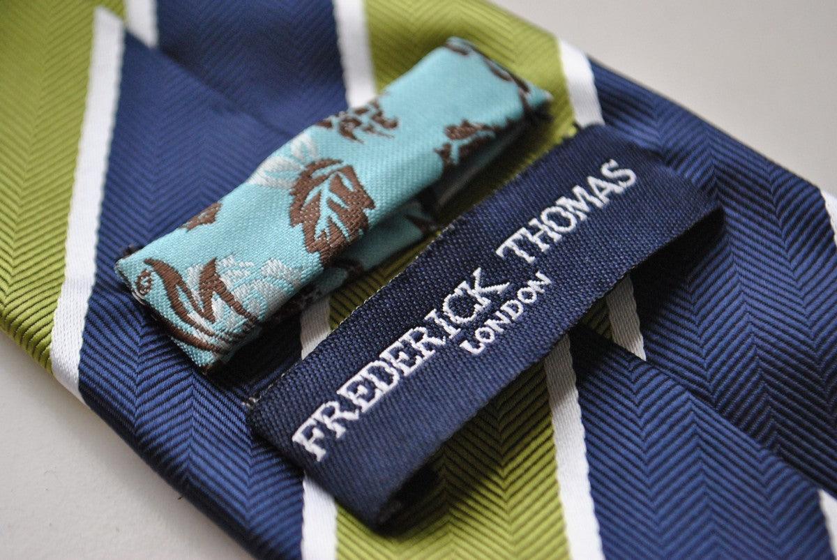green, white and navy barber striped tie - Image 4