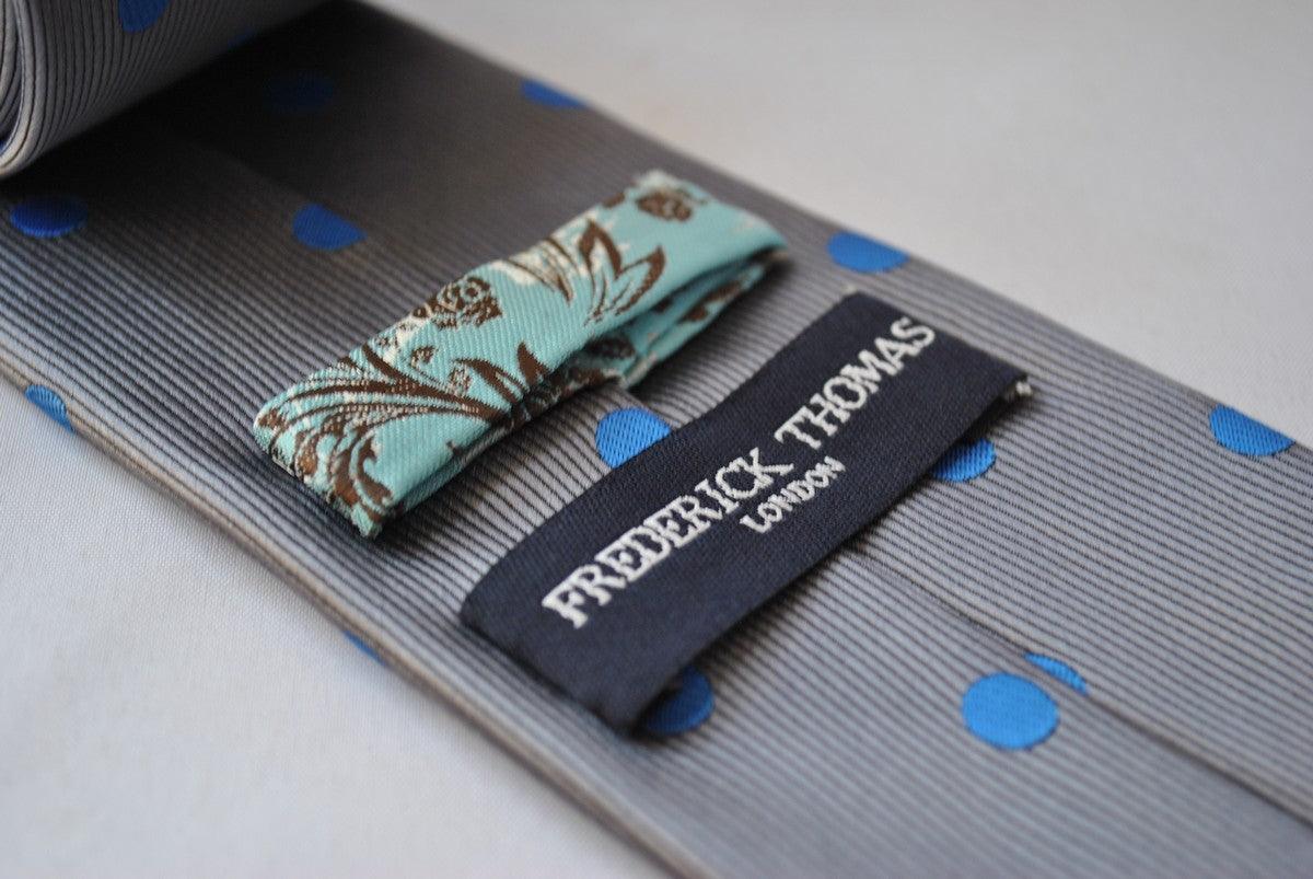 grey tie with royal blue polka dots - Image 3