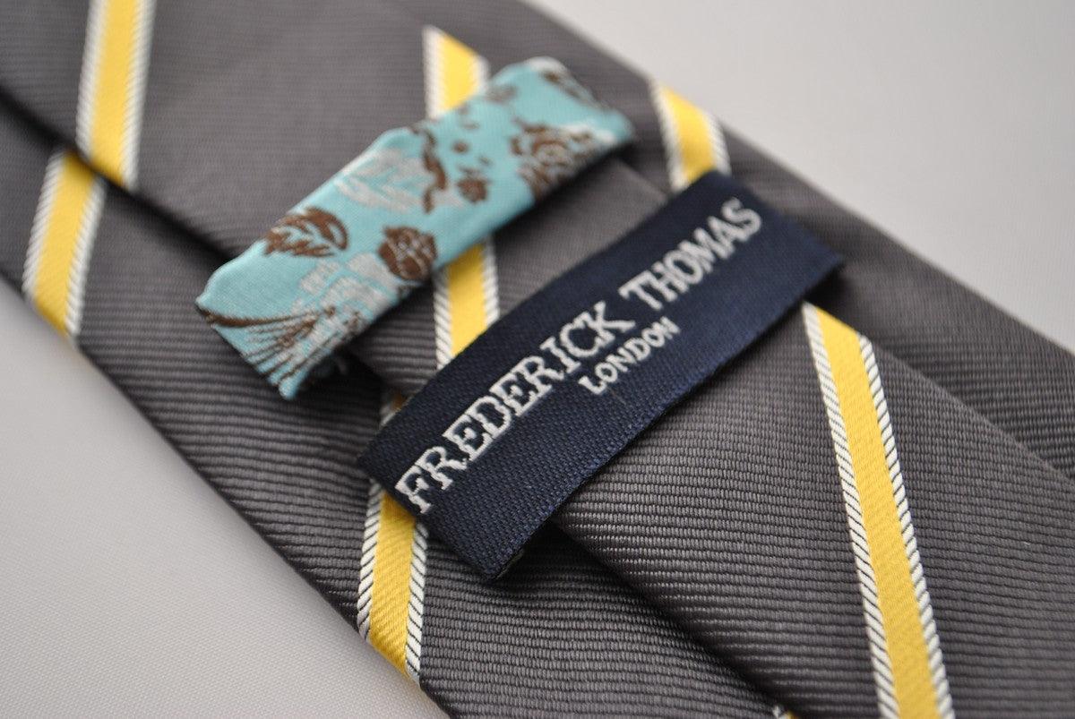 charcoal grey and yellow club striped tie - Image 3