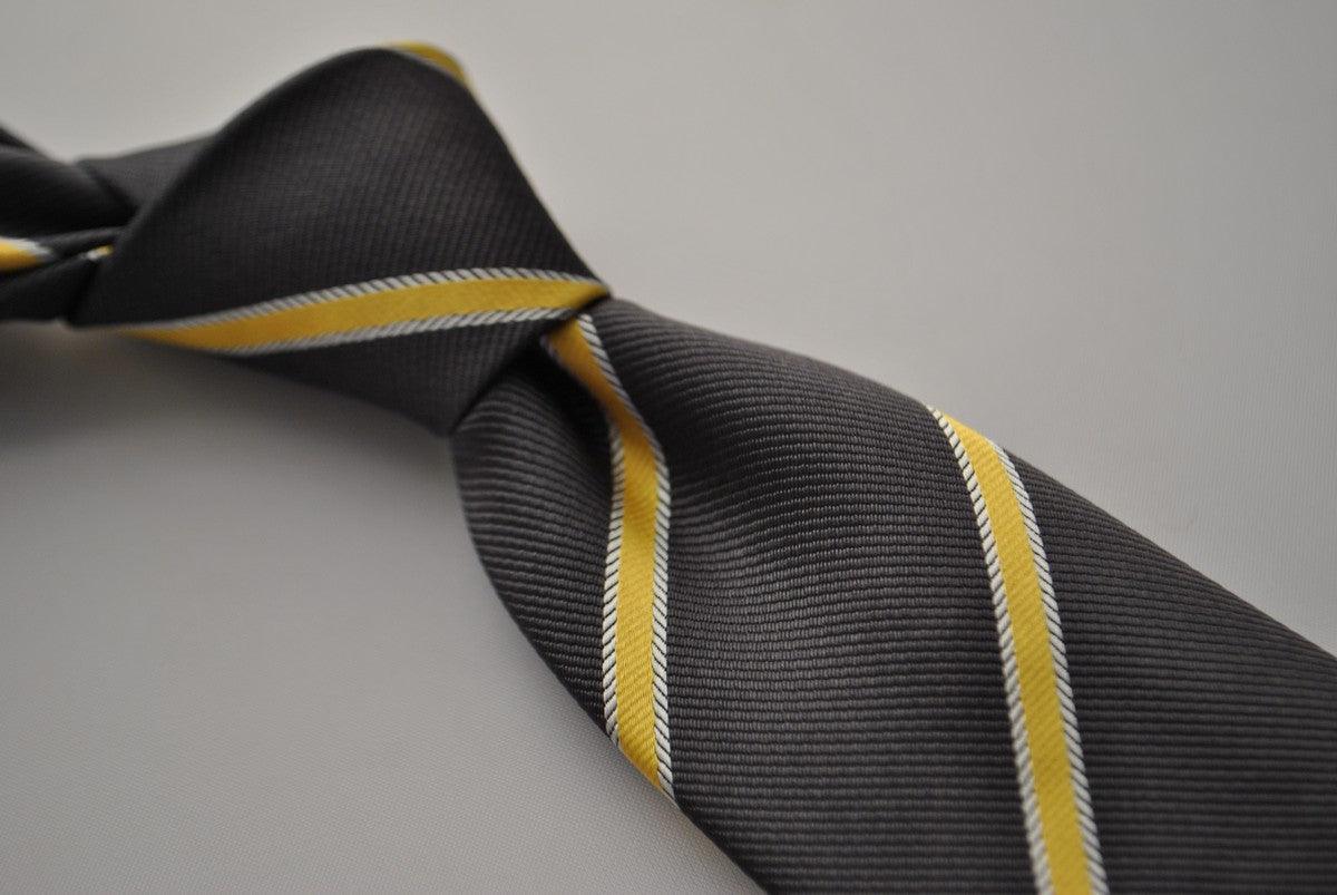 charcoal grey and yellow club striped tie - Image 4