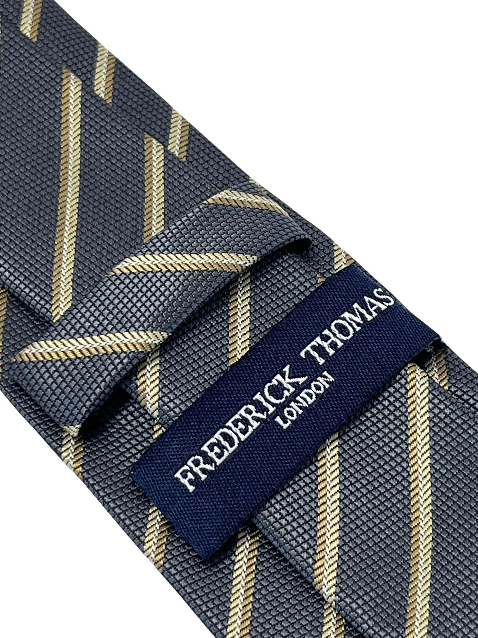 grey tie with honeycomb pattern & bronze stripe - Image 4