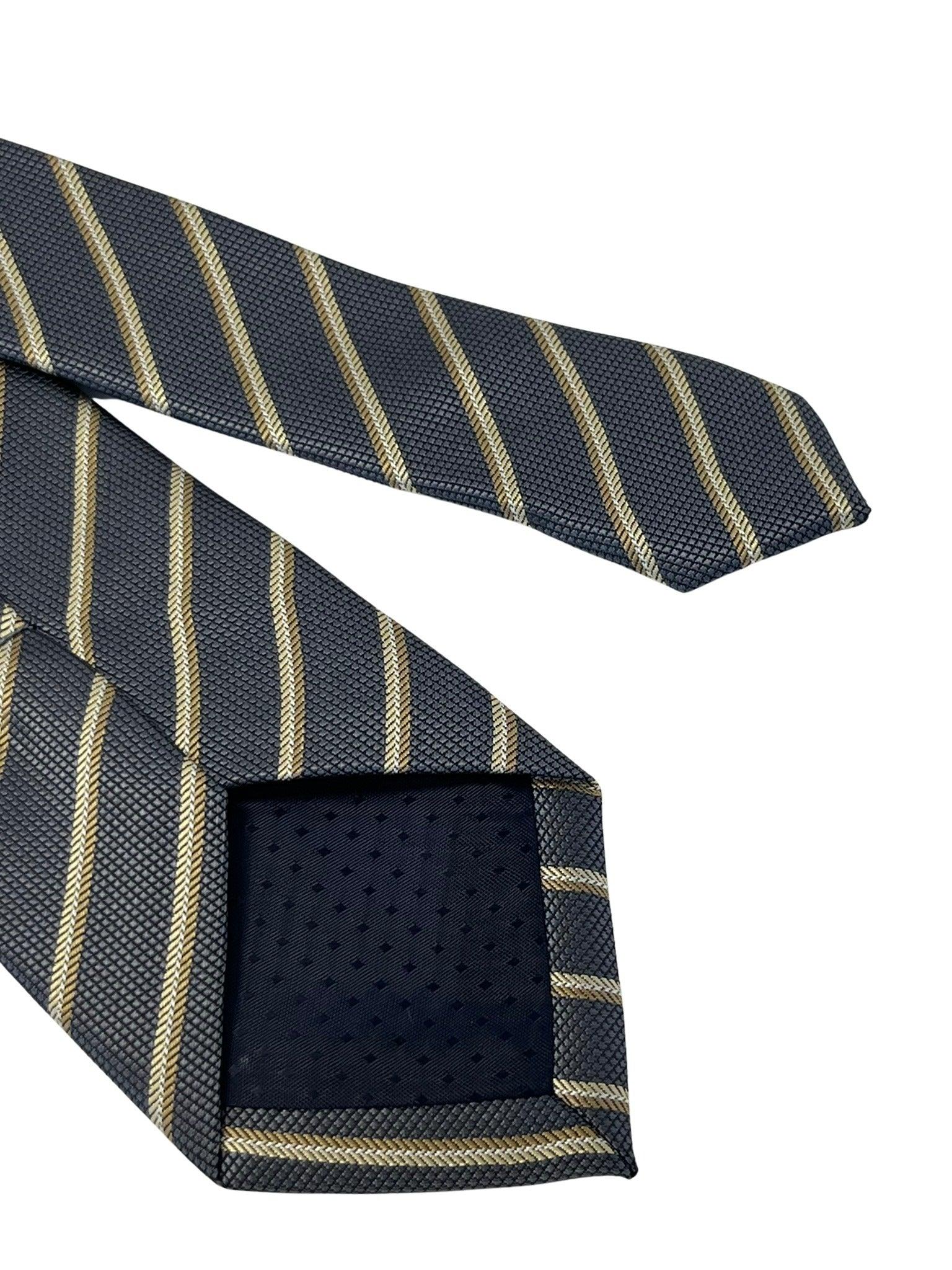grey tie with honeycomb pattern & bronze stripe - Image 5