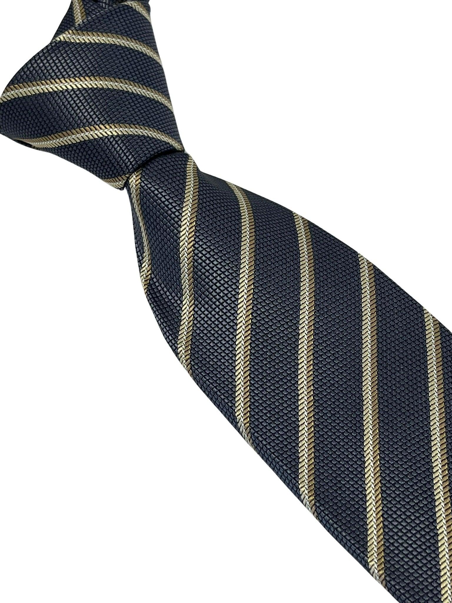 grey tie with honeycomb pattern & bronze stripe - Image 6