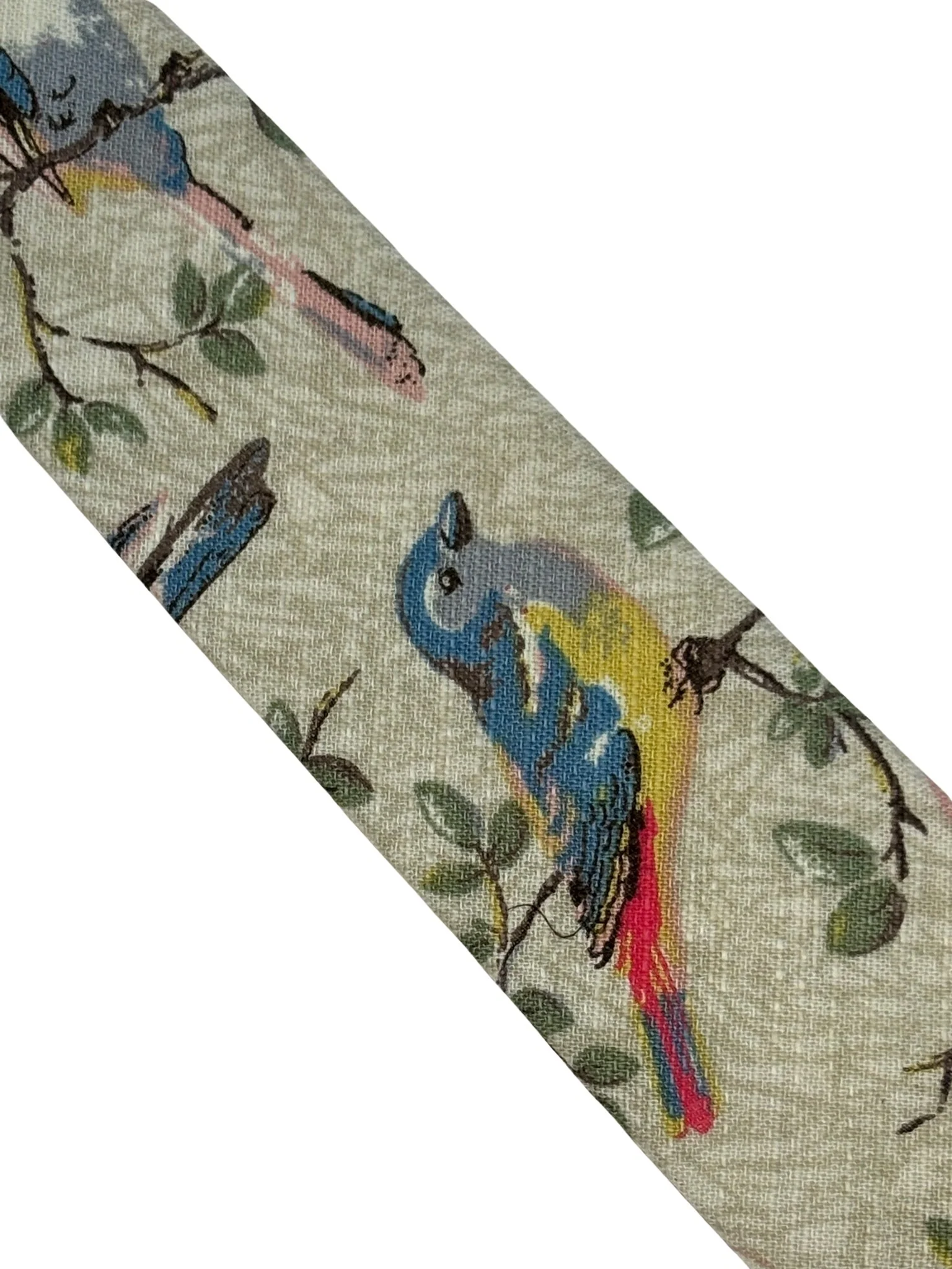 grey greige floral cotton tie  with bird robin bluetit design - Image 3