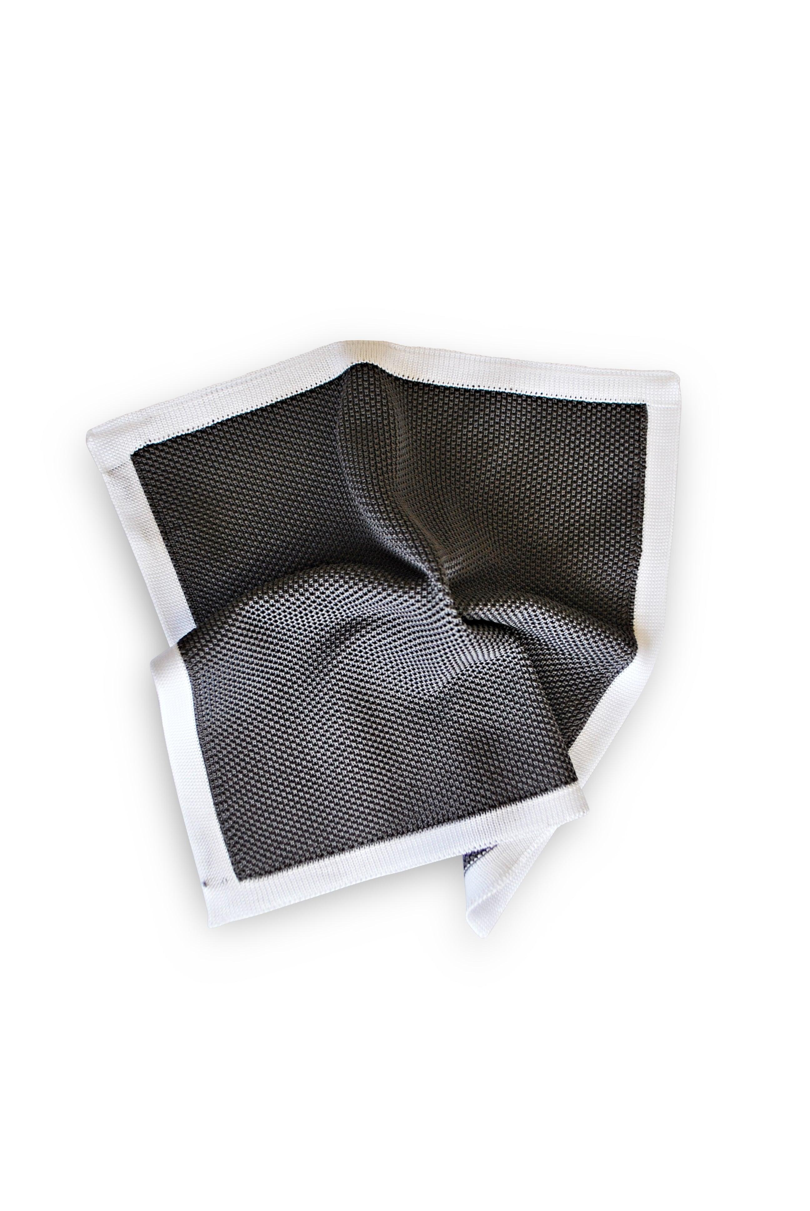 Grey Knitted Tie with Matching Pocket Square - Image 3
