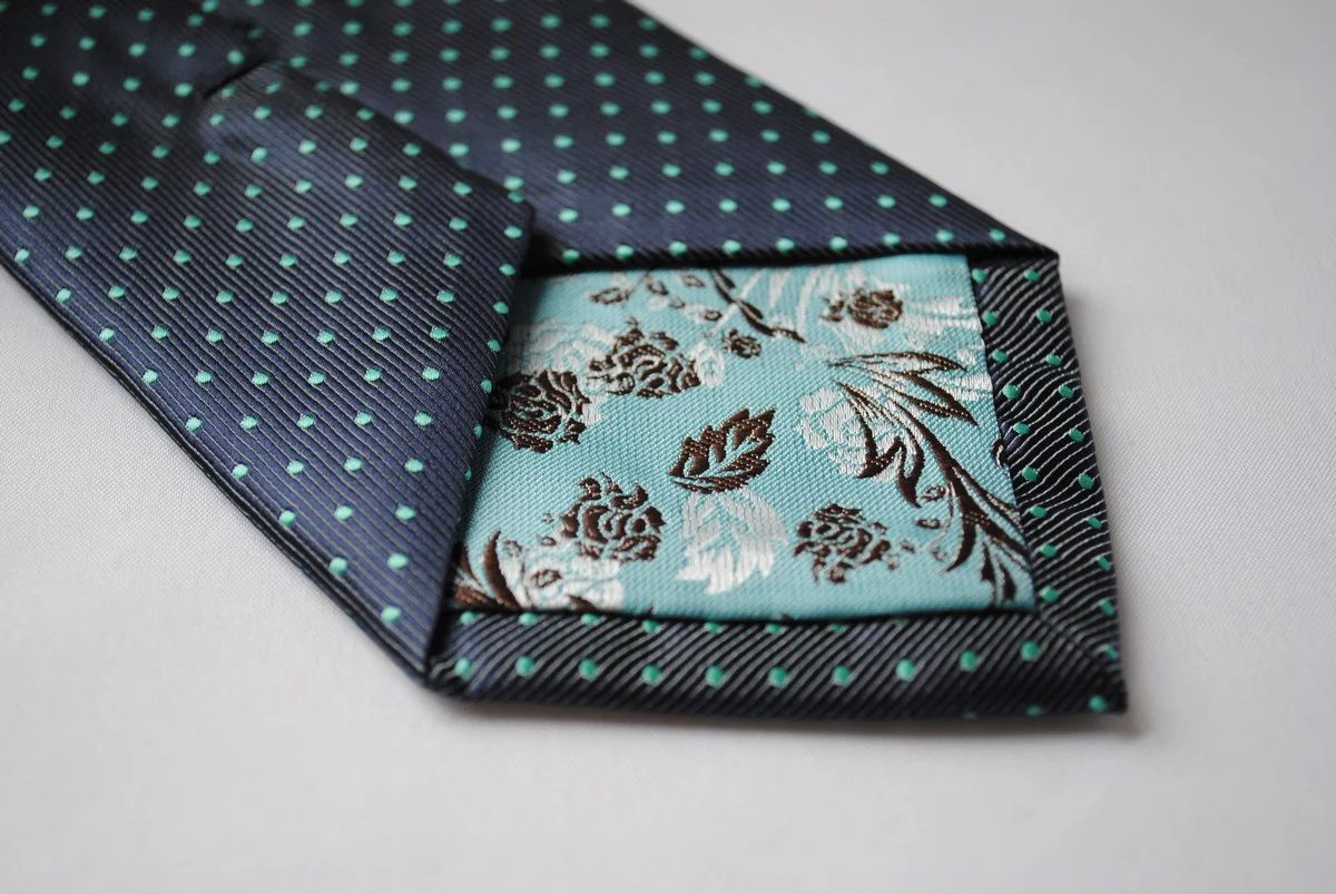 grey tie with turquoise pin spots - Image 3
