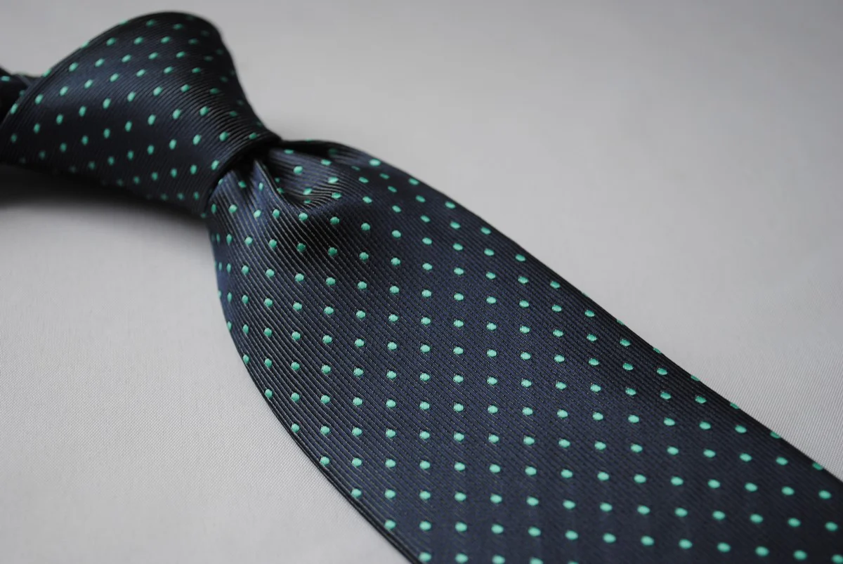 grey tie with turquoise pin spots - Image 4