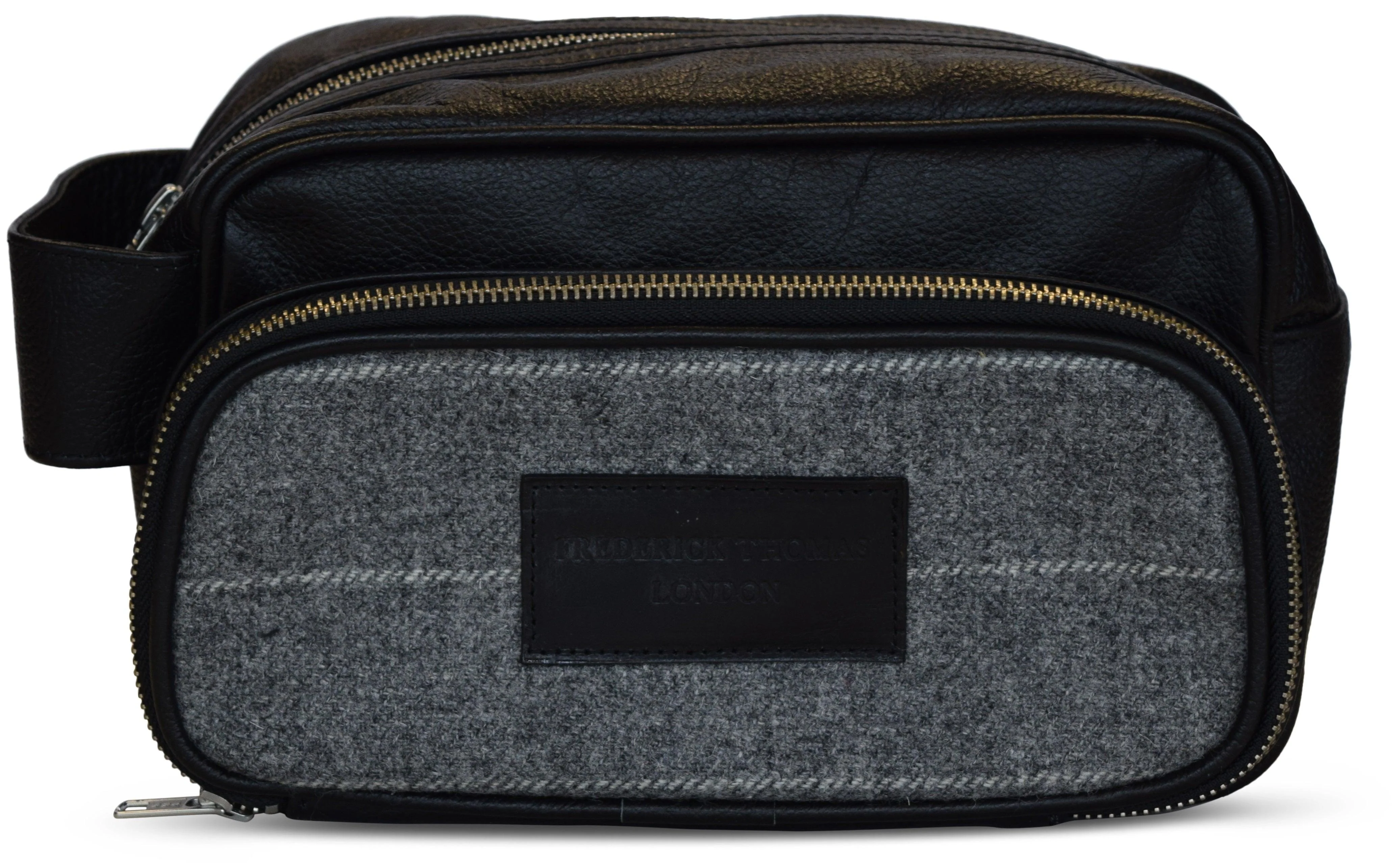Grey tweed weekend bag with white stripe and matching wash bag - Image 4