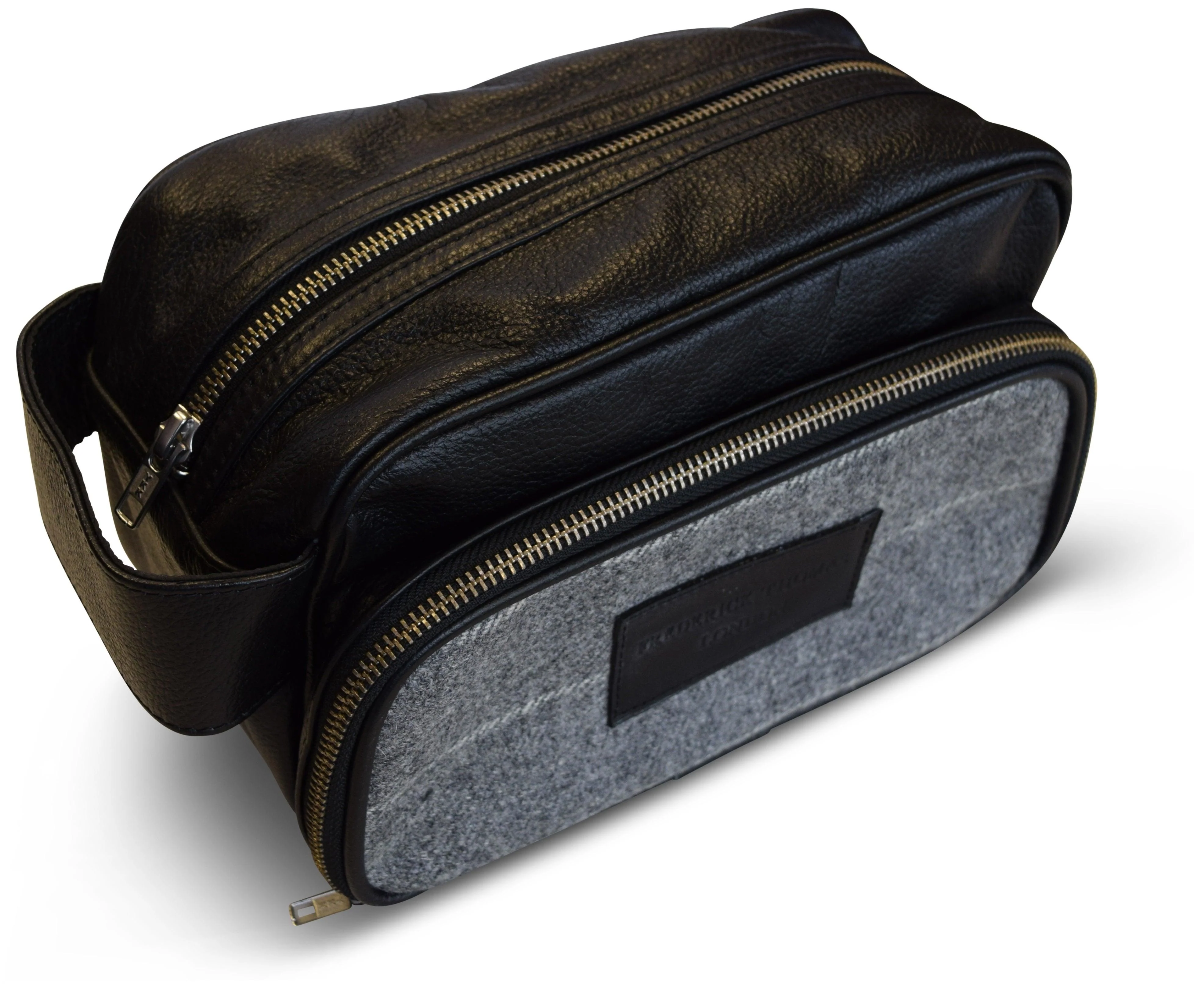 Grey tweed weekend bag with white stripe and matching wash bag - Image 5