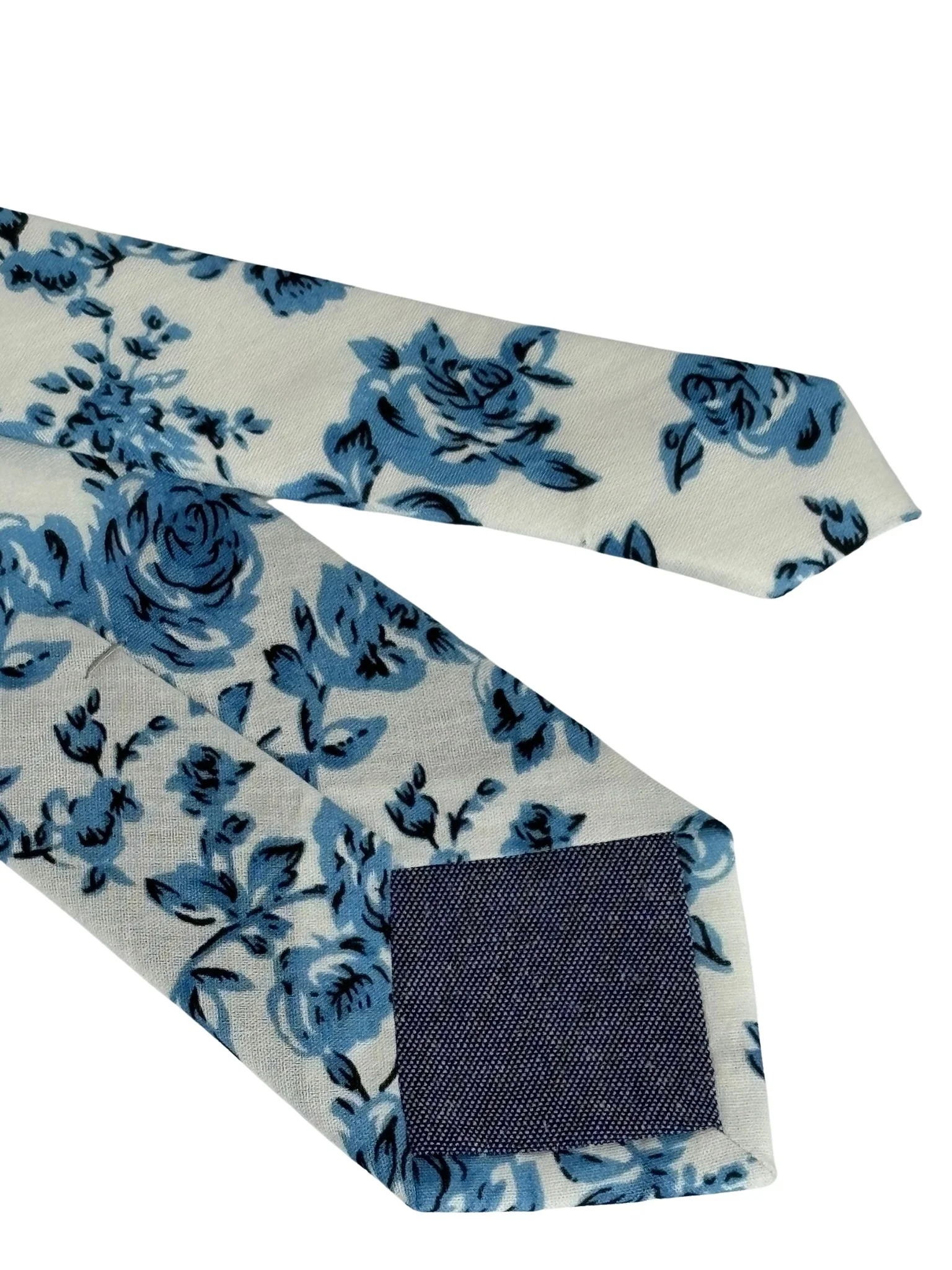 ivory with  blue rose design cotton tie - Image 2