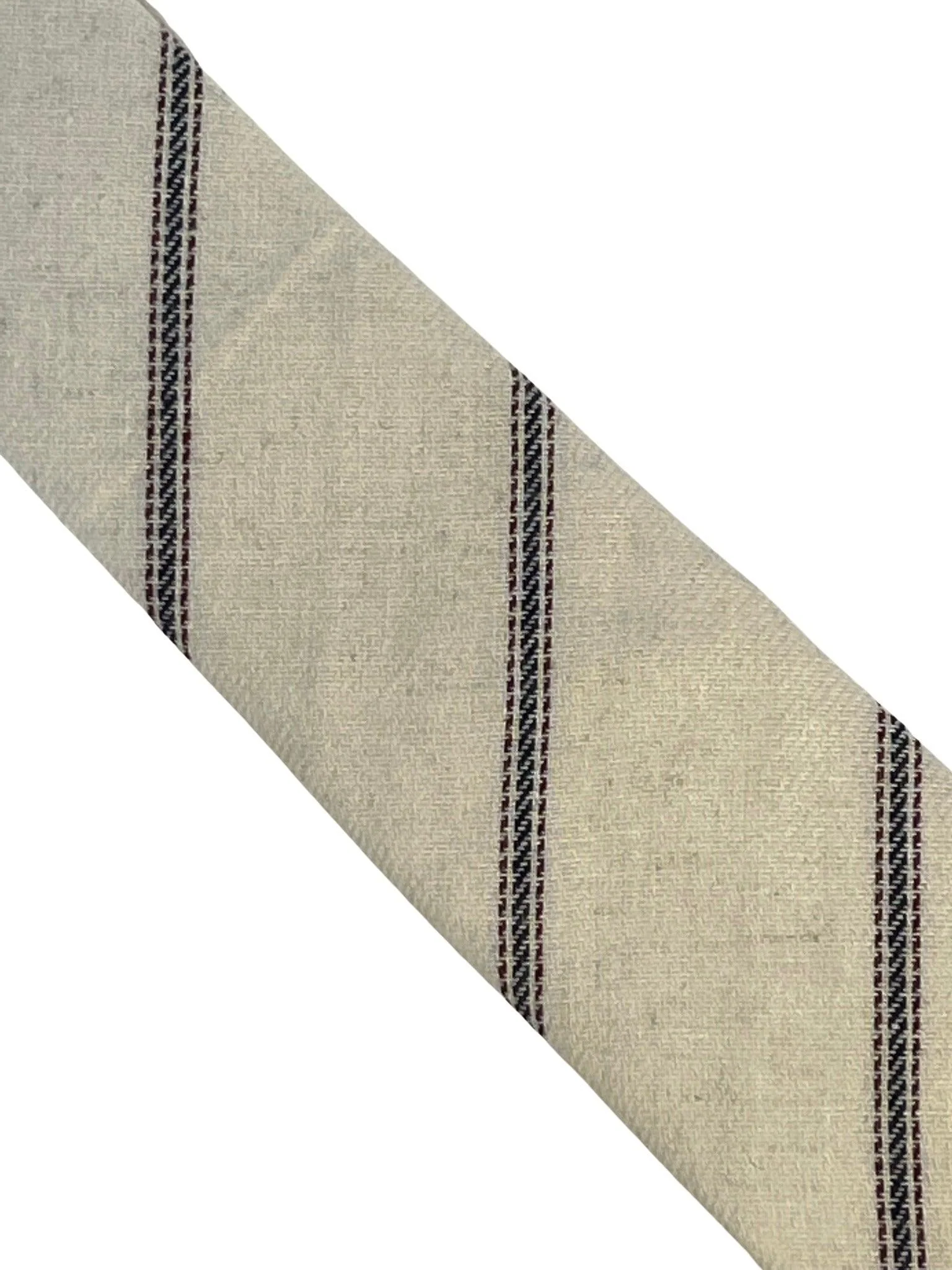 ivory cream cotton tie with navy and fine red stripe design - Image 2