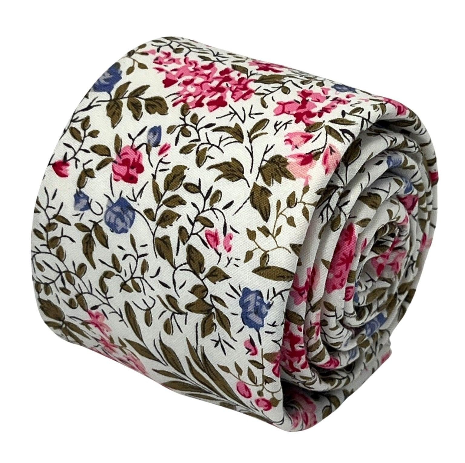 ivory pink cotton tie with english wildflower garden design - Image 6