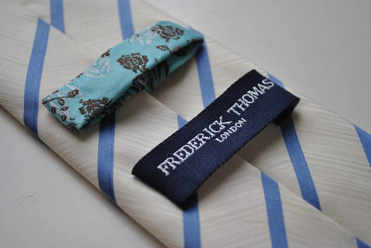ivory tie with blue club stripes - Image 4