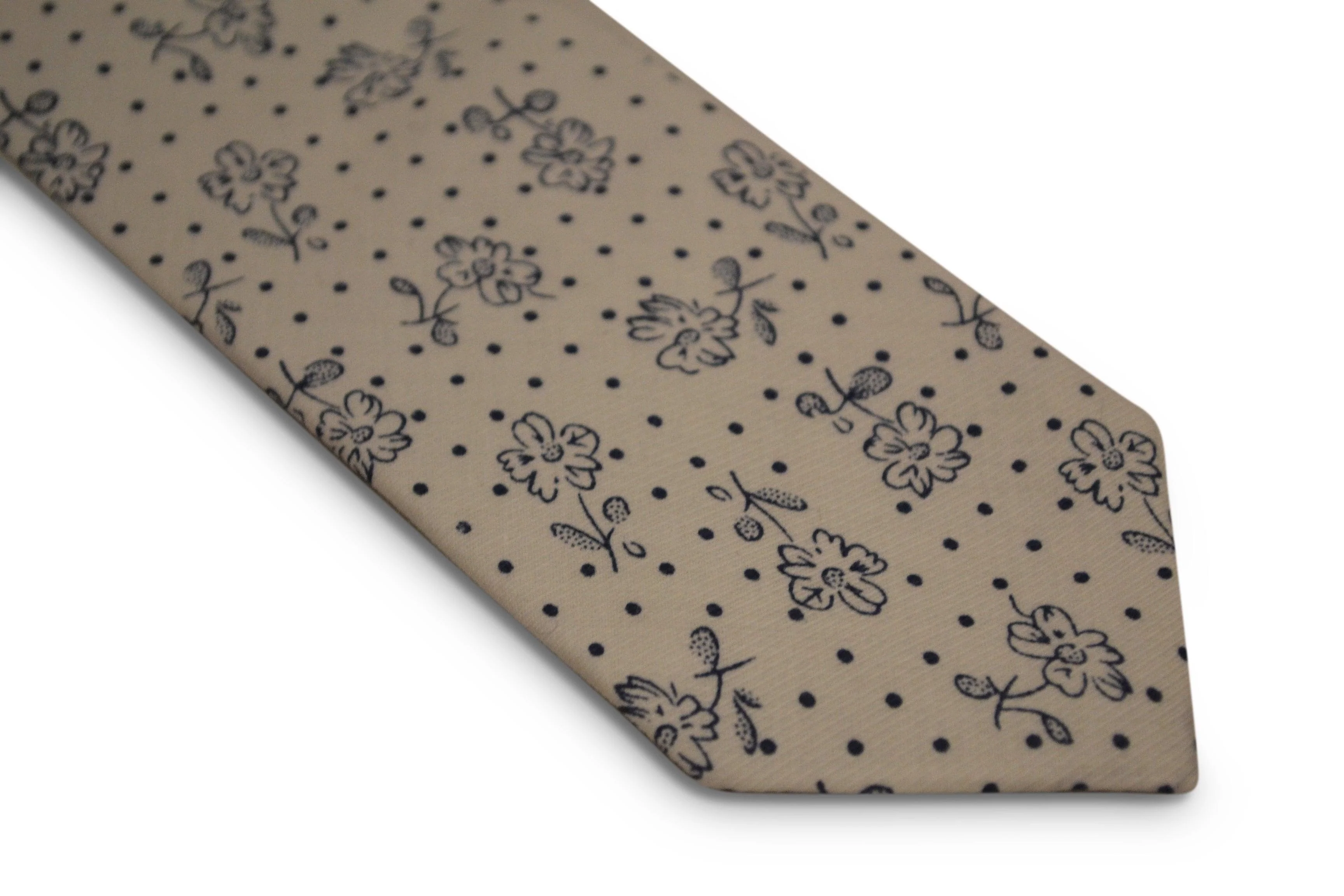 ivory white with navy blue floral design cotton tie - Image 4