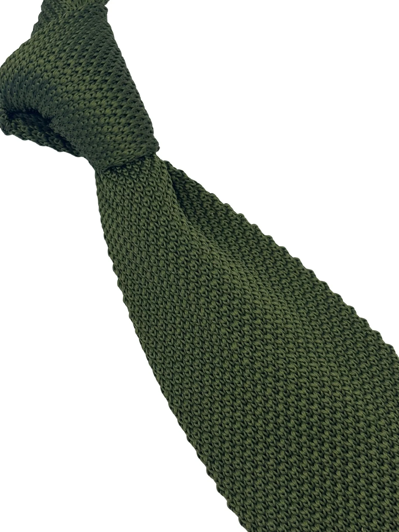 khaki army green knitted tie with classic 8cm pointed end - Image 6