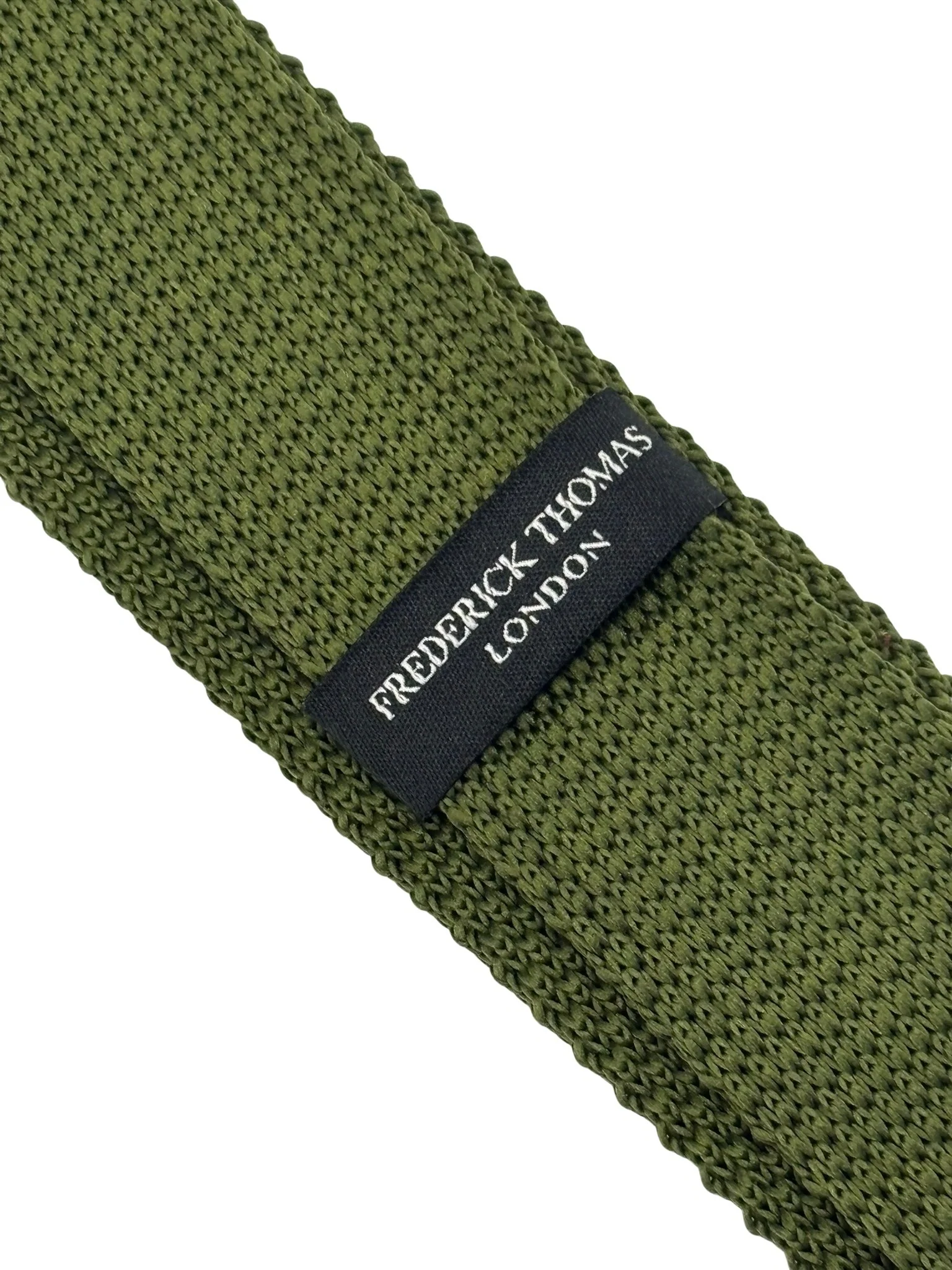 knitted tie in  khaki green with white polka dots - Image 4