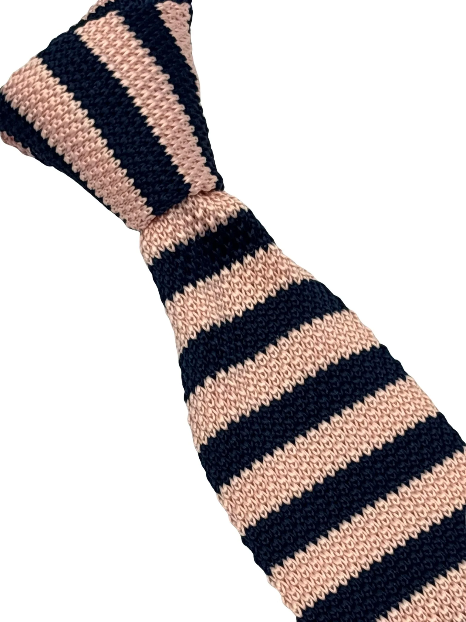 knitted tie in navy dark blue and baby light pink stripes - Image 6