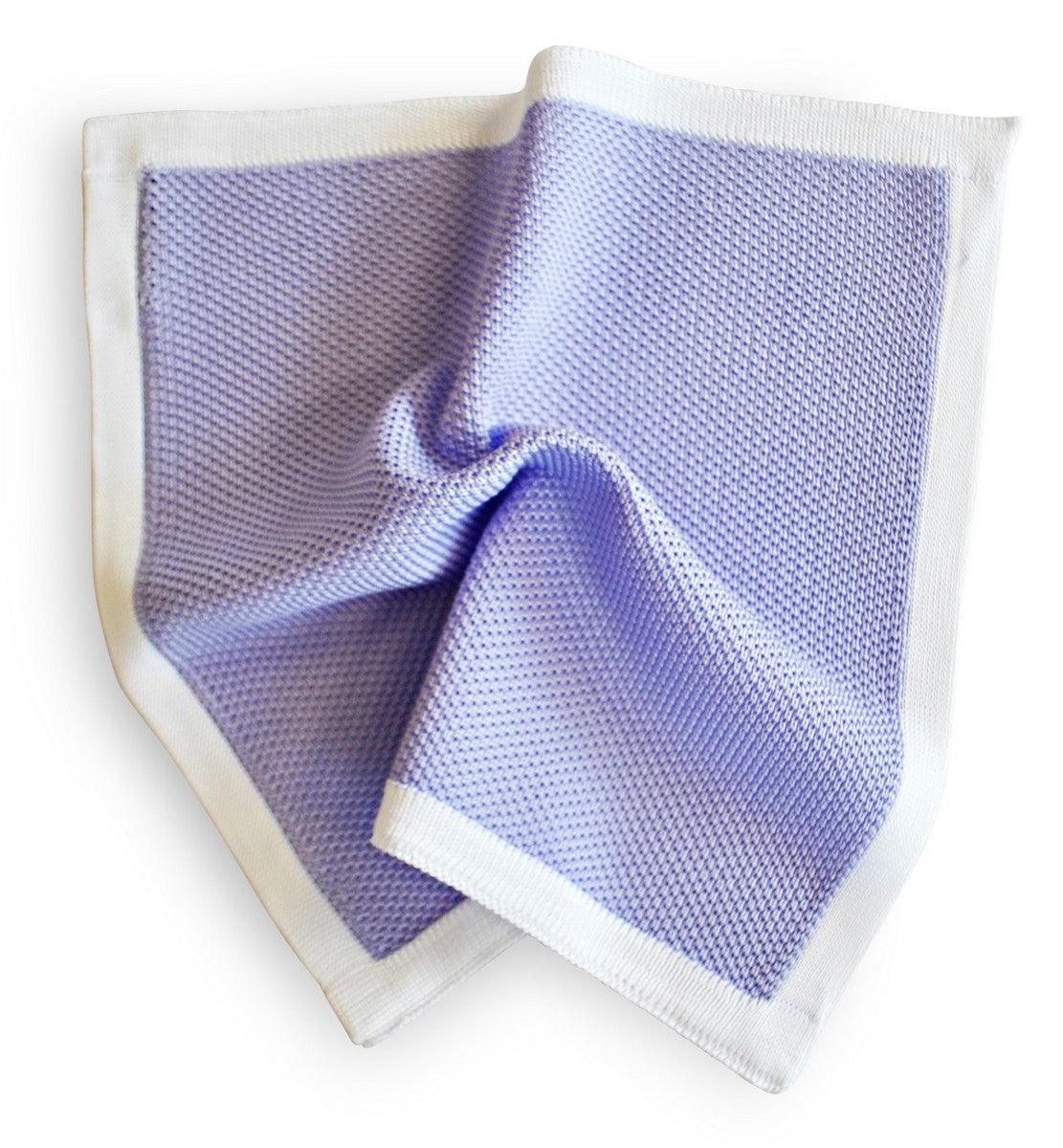 lavender knitted pocket square with white edging - Image 3