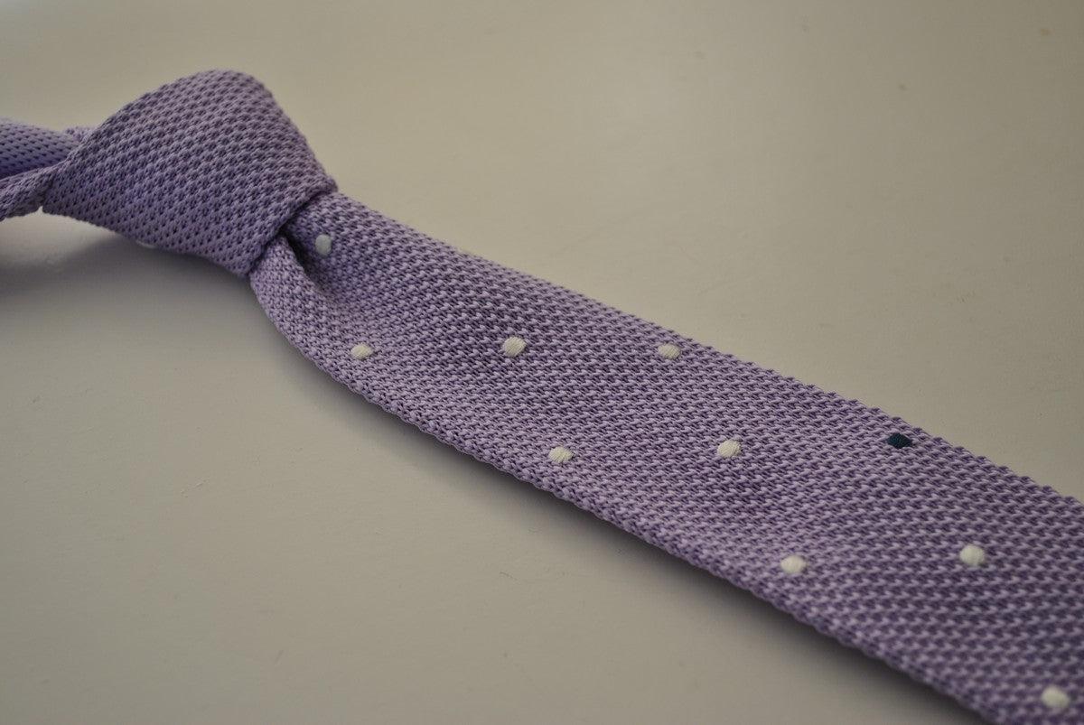 lavender purple skinny knitted tie with white polka dots - Image 3