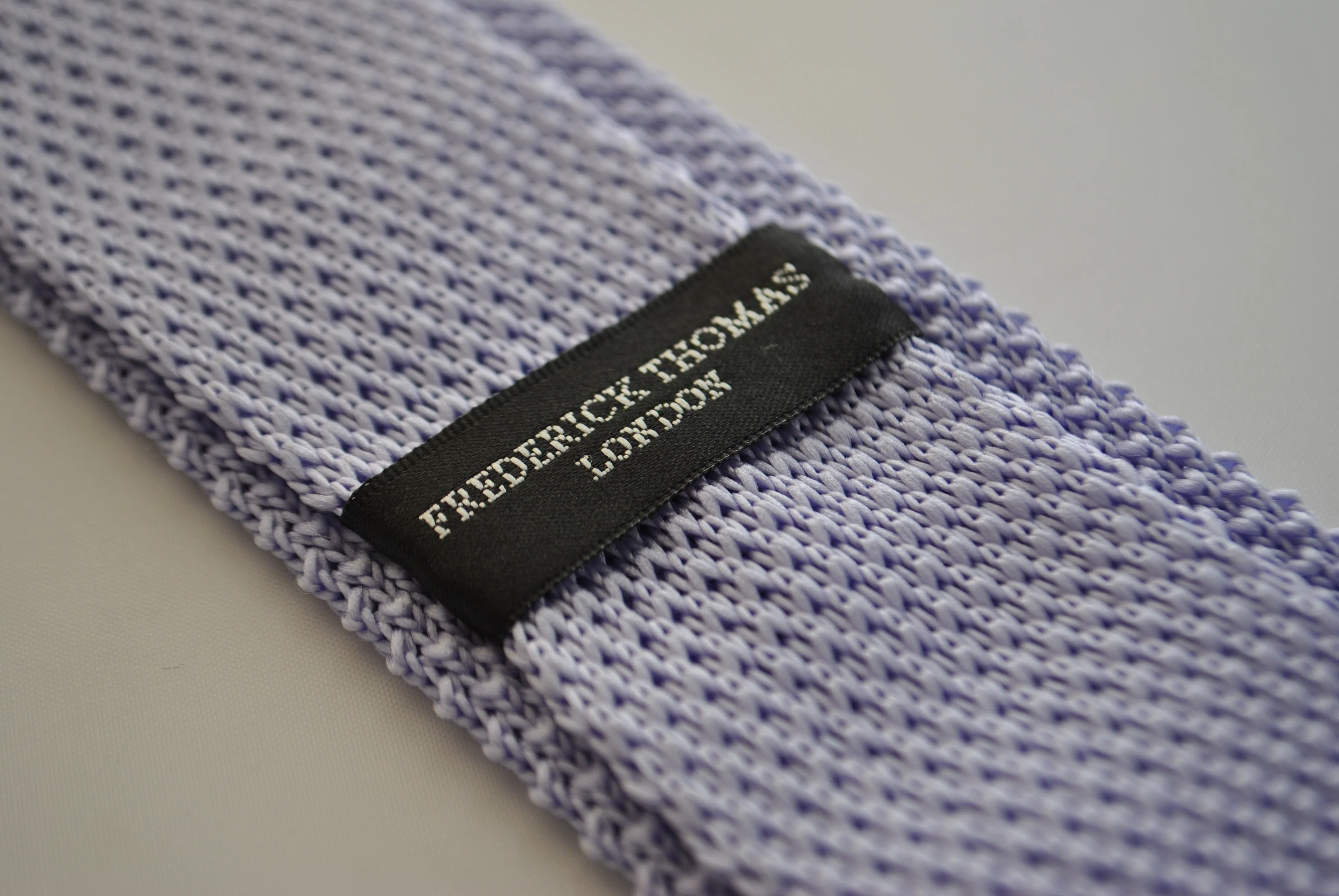 lavender purple skinny knitted tie with white polka dots - Image 4