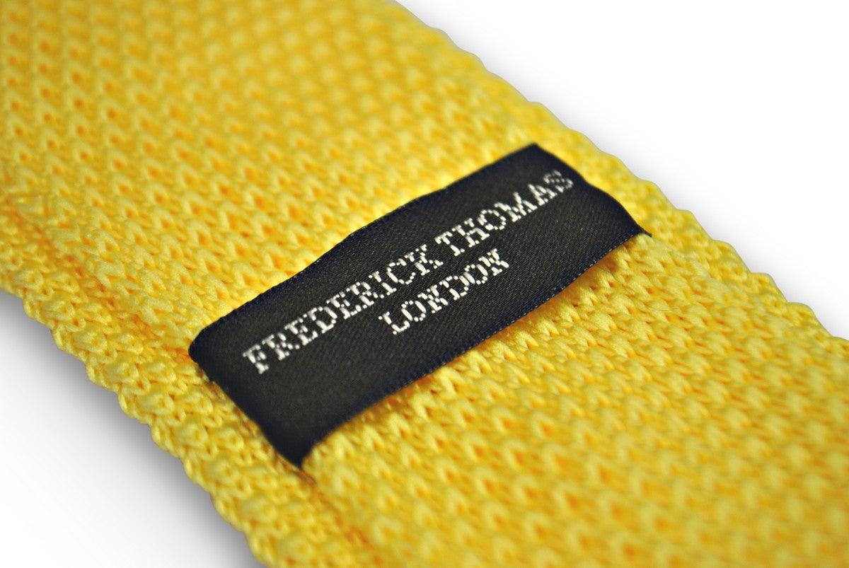 lemon yellow skinny knitted tie with pointed end - Image 4