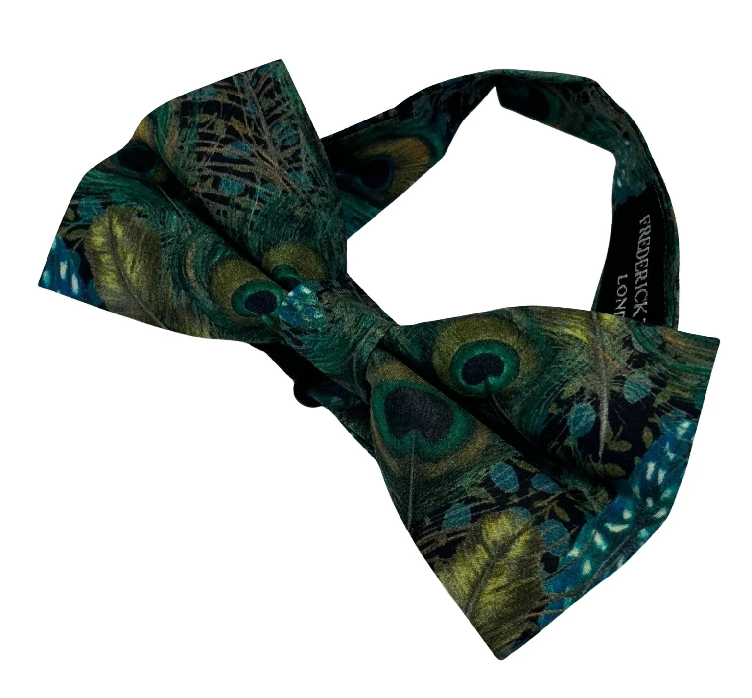 Liberty style peacock feather design adult bow tie and matching pocket square - Image 2