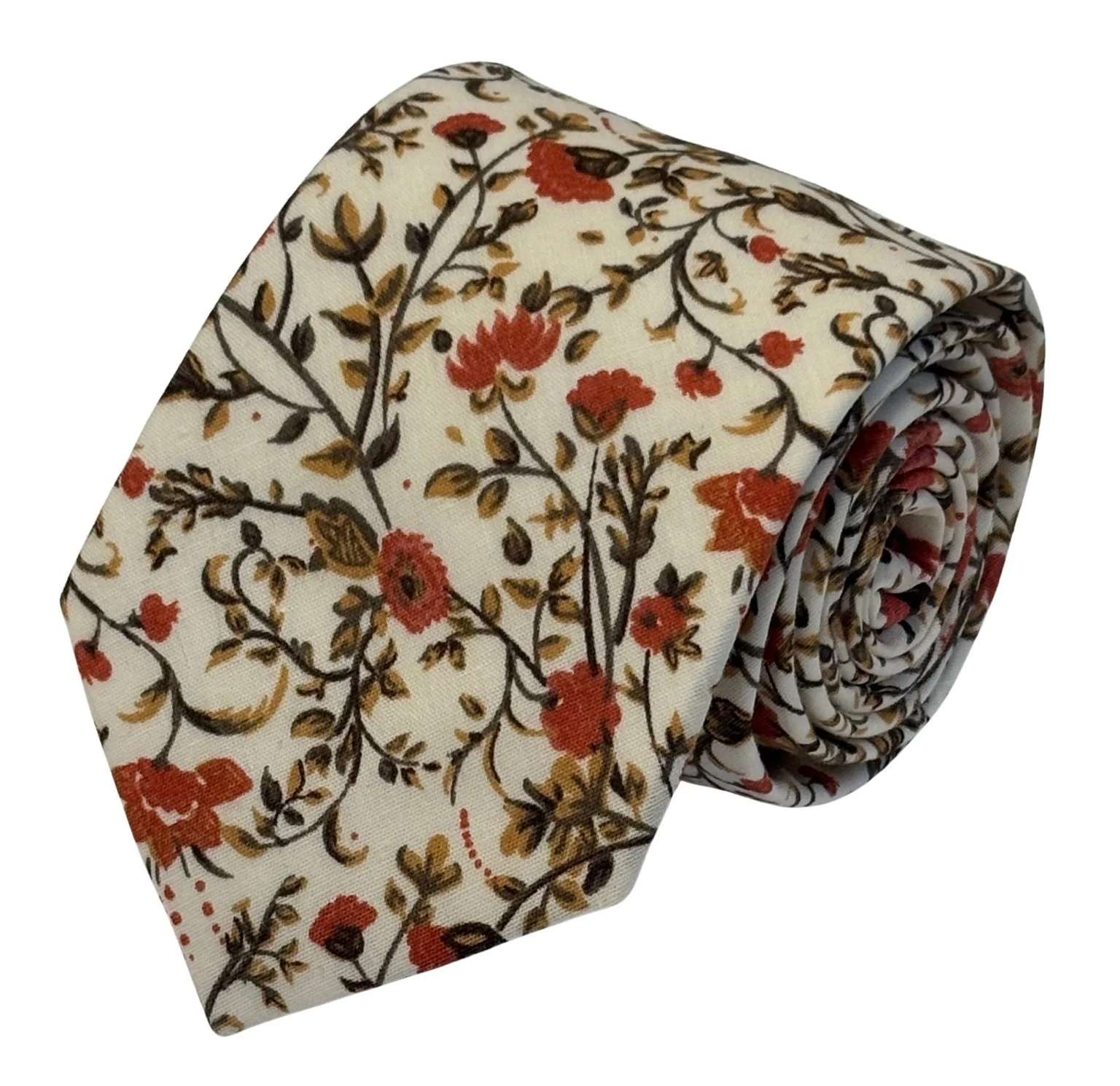 Liberty style red climbing English wildflower design tie and matching pocket square - Image 3