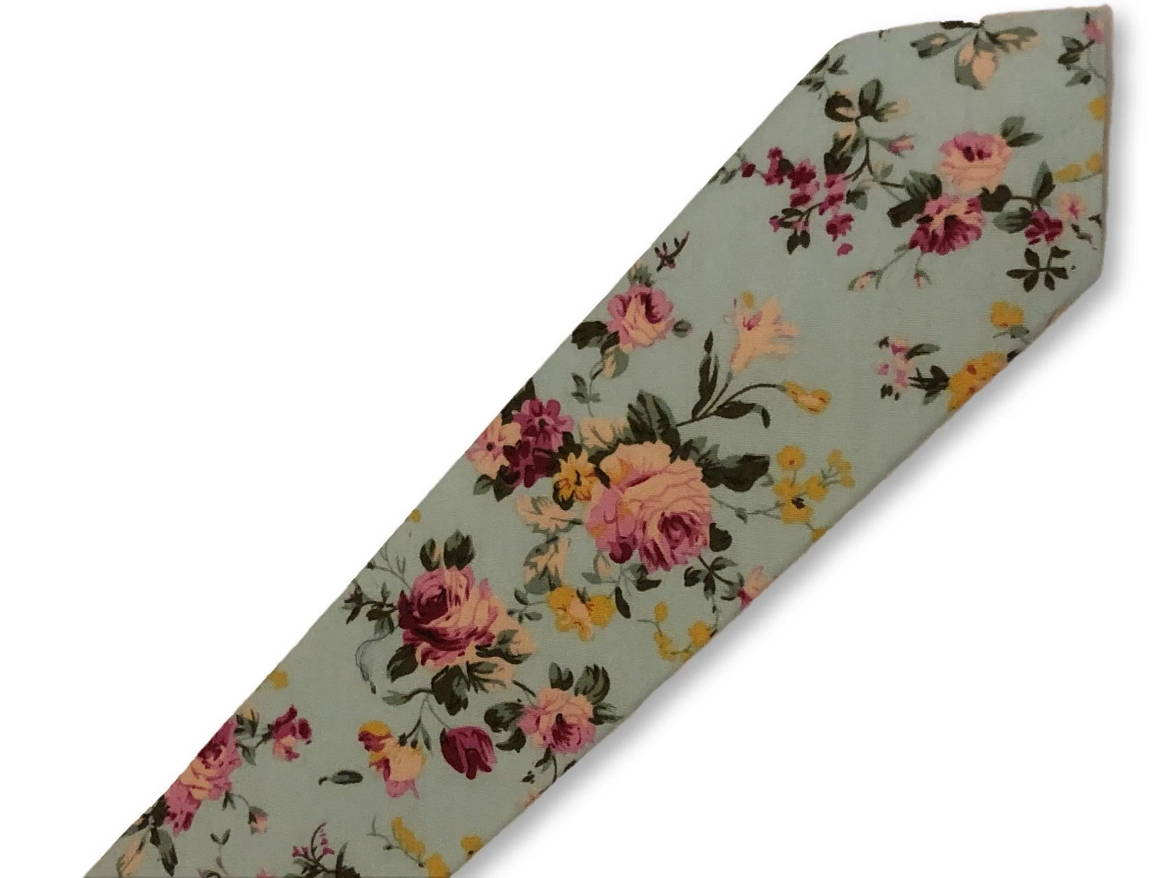 light baby blue floral chintz rose design cotton tie - Image 3