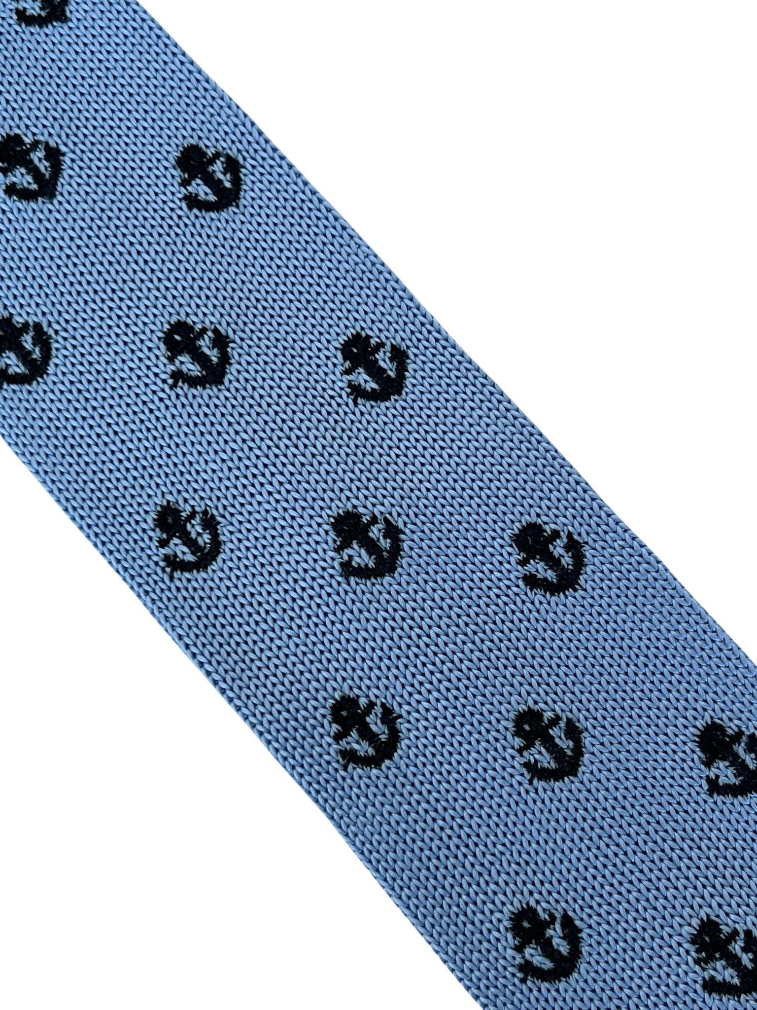 light baby blue knitted tie with nautical anchor embroidered design - Image 2