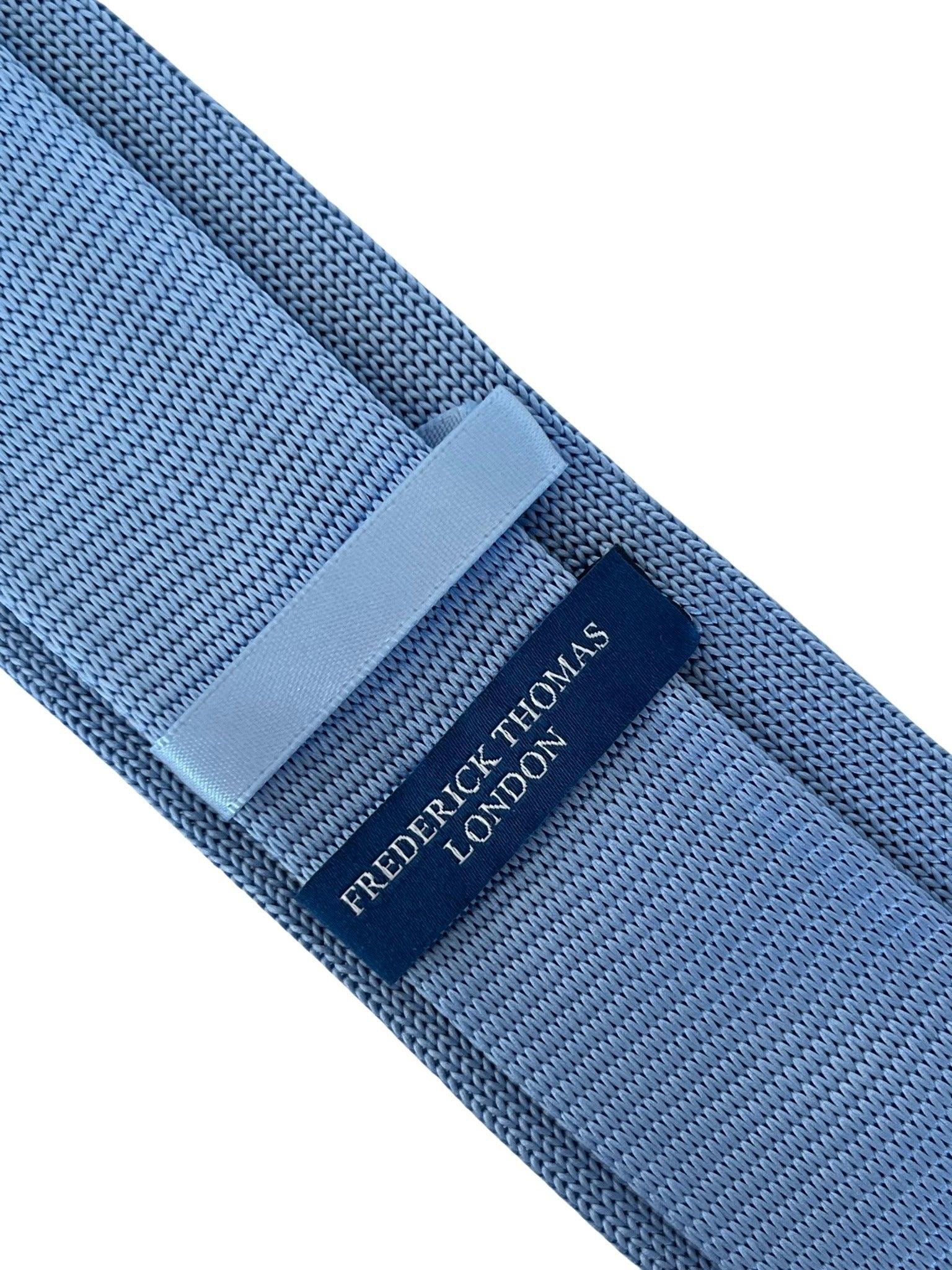 light baby blue knitted tie with nautical anchor embroidered design - Image 3