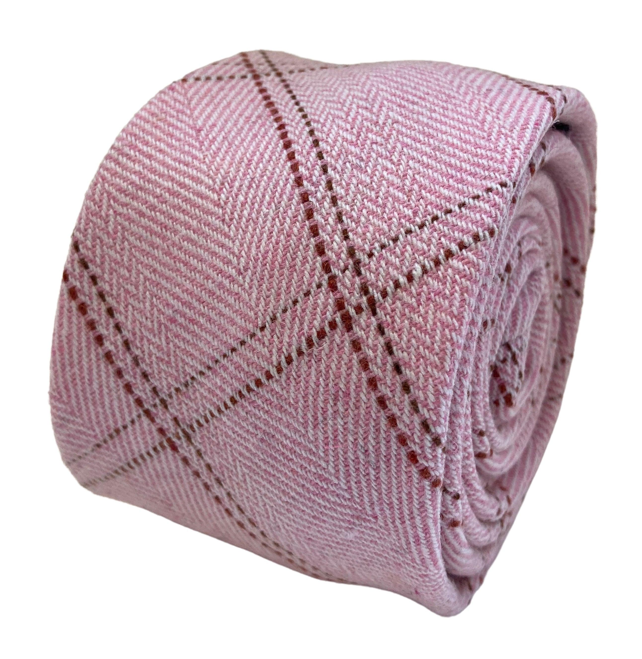 light baby pink check wool tie
