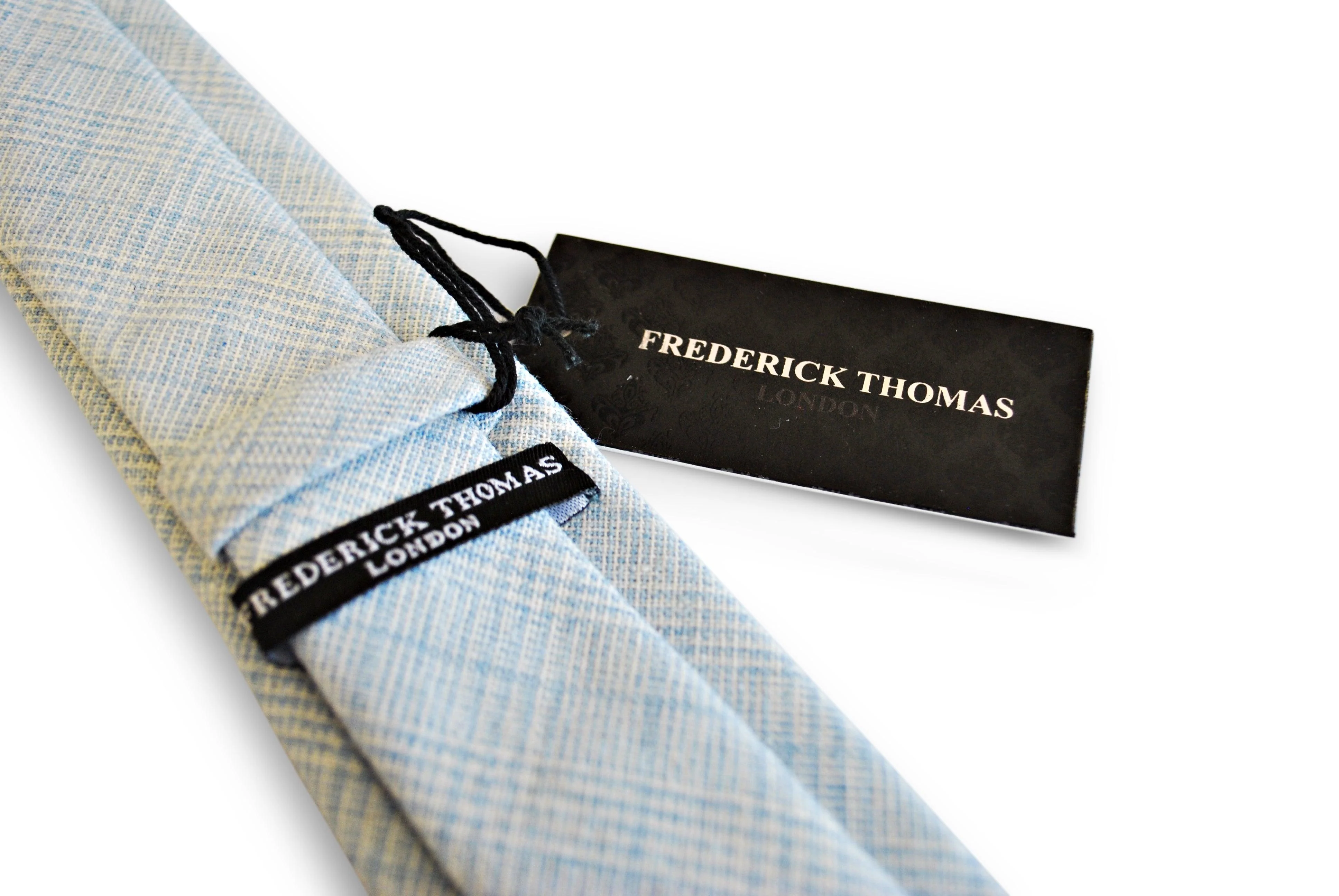 light blue and white check pattern tie in 100% wool - Image 2