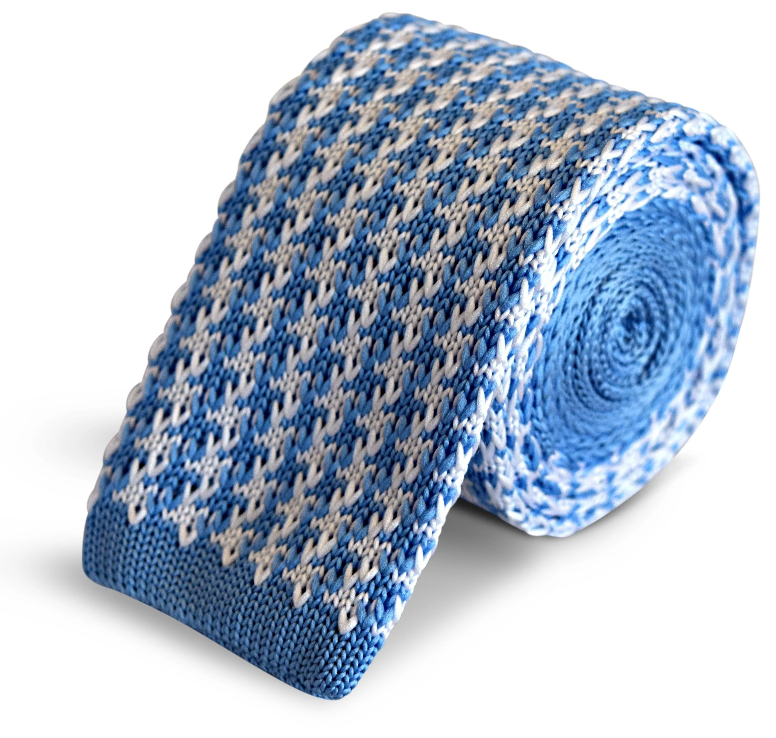 light blue and white dogstooth knitted tie - Image 2