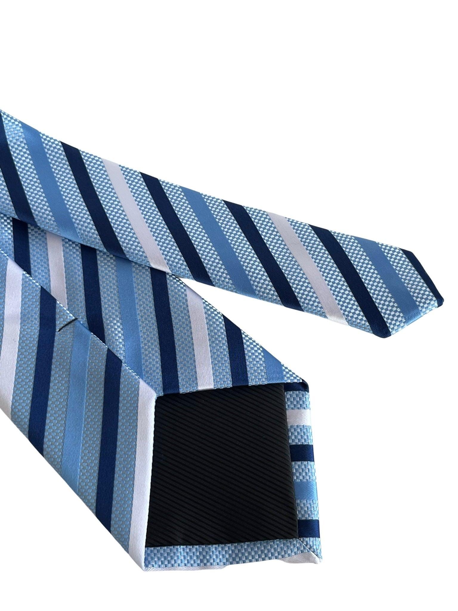 navy, light blue and white  striped  tie - Image 4