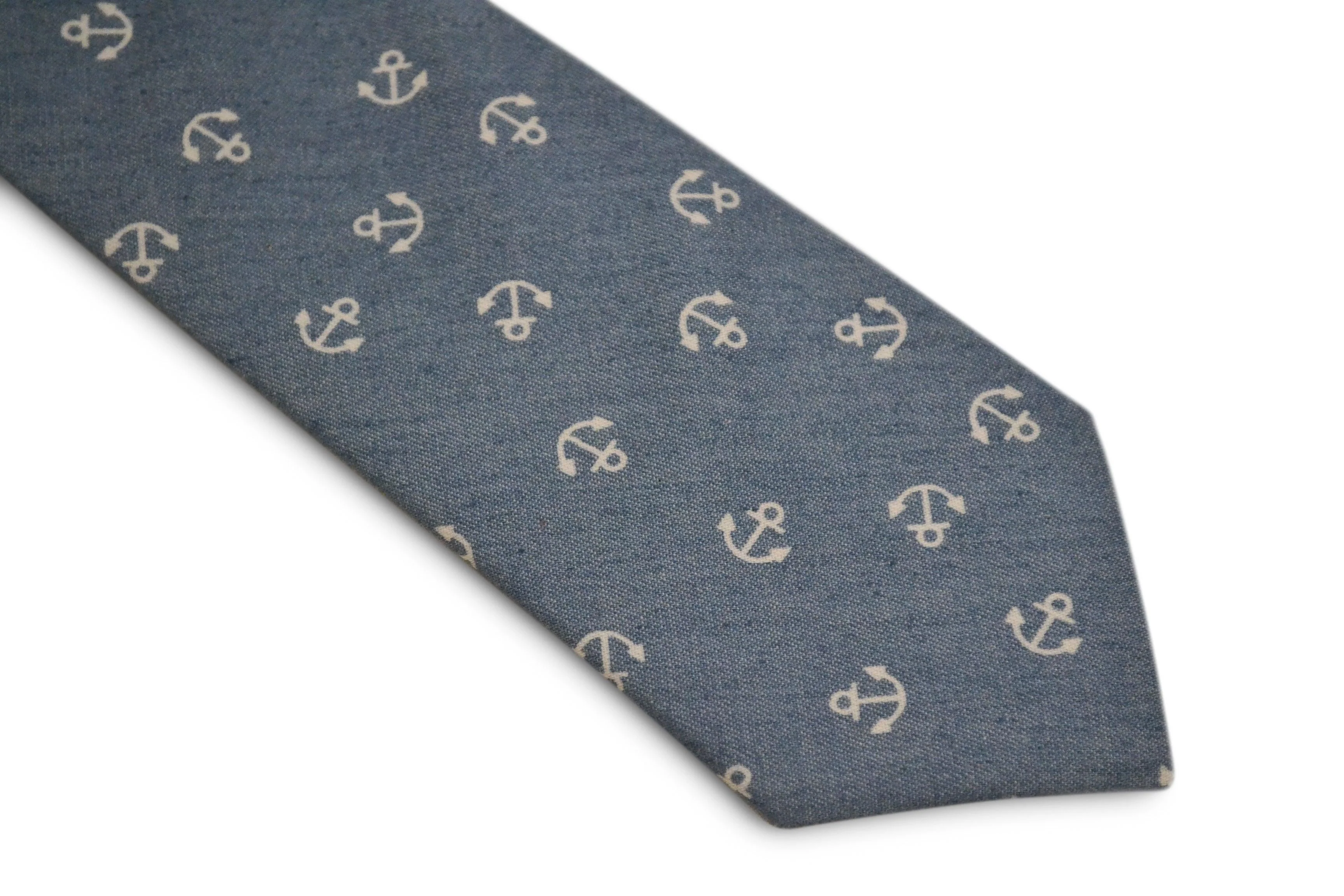 light blue with nautical anchor design cotton tie - Image 3