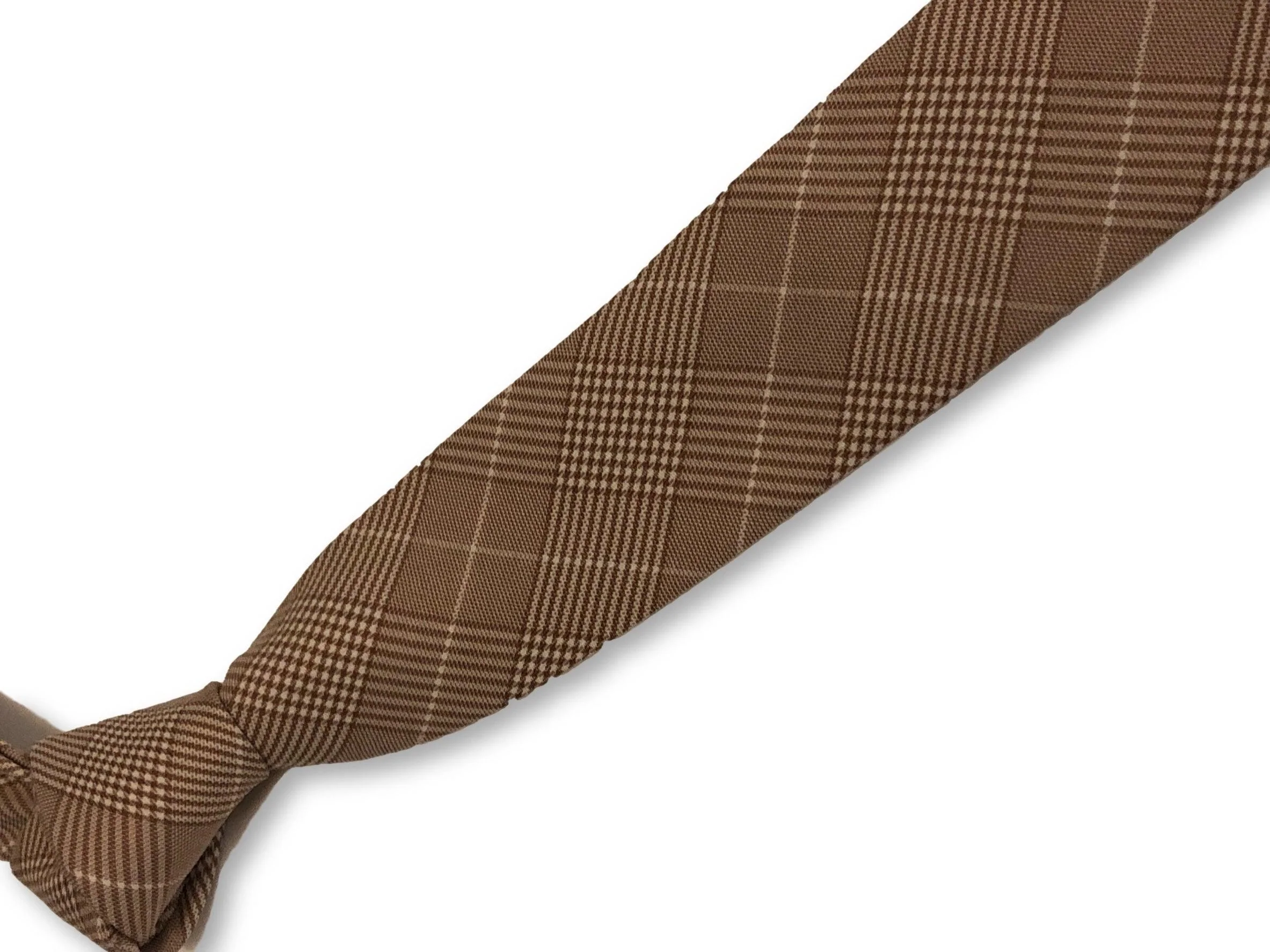 light fawn brown prince of wales check design cotton tie - Image 2