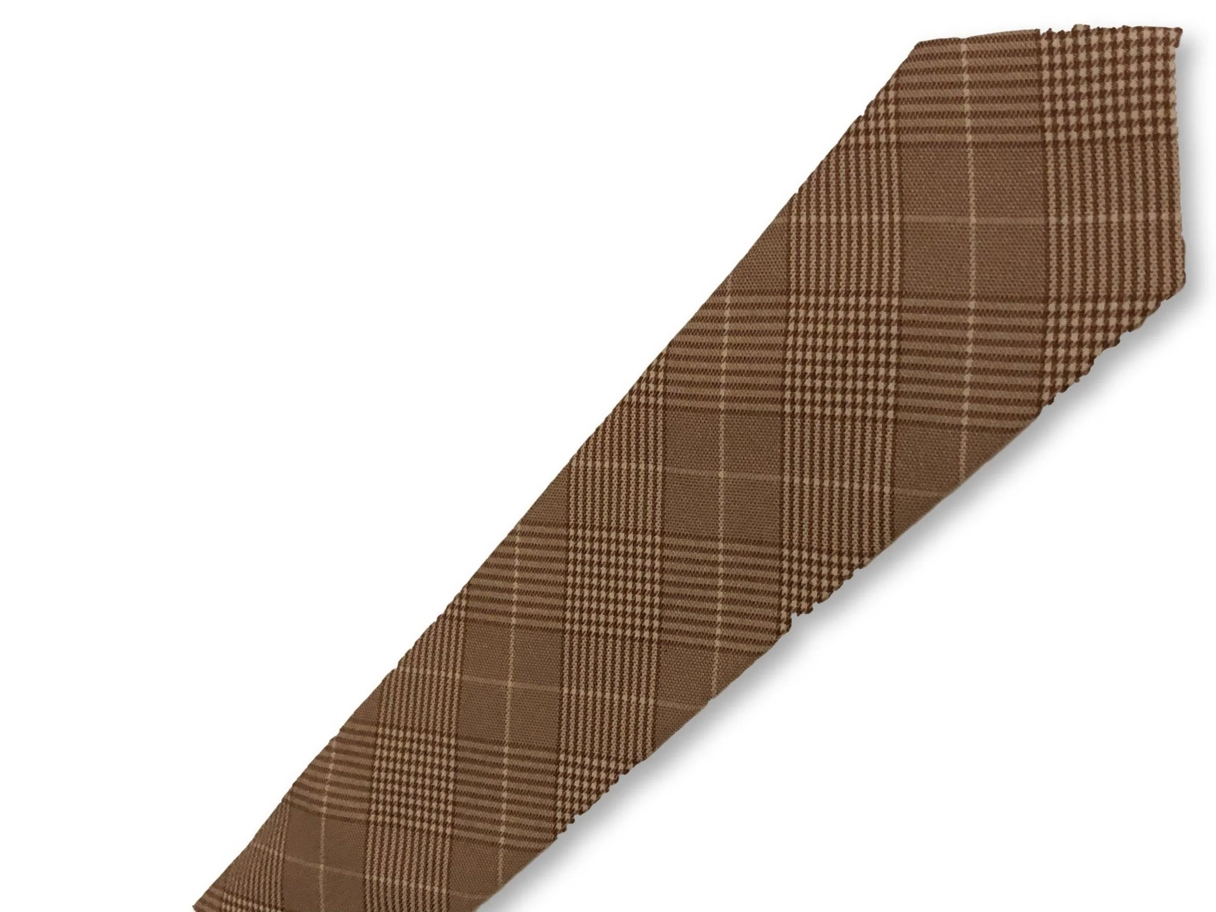 light fawn brown prince of wales check design cotton tie - Image 3