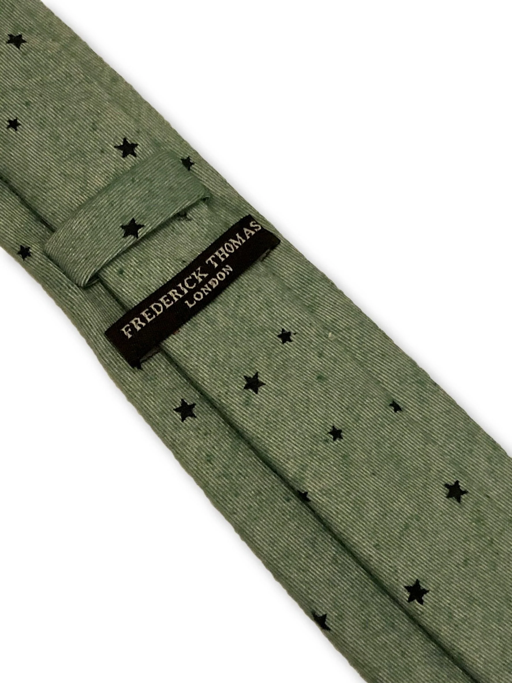 light forest sage green with star design cotton tie - Image 3