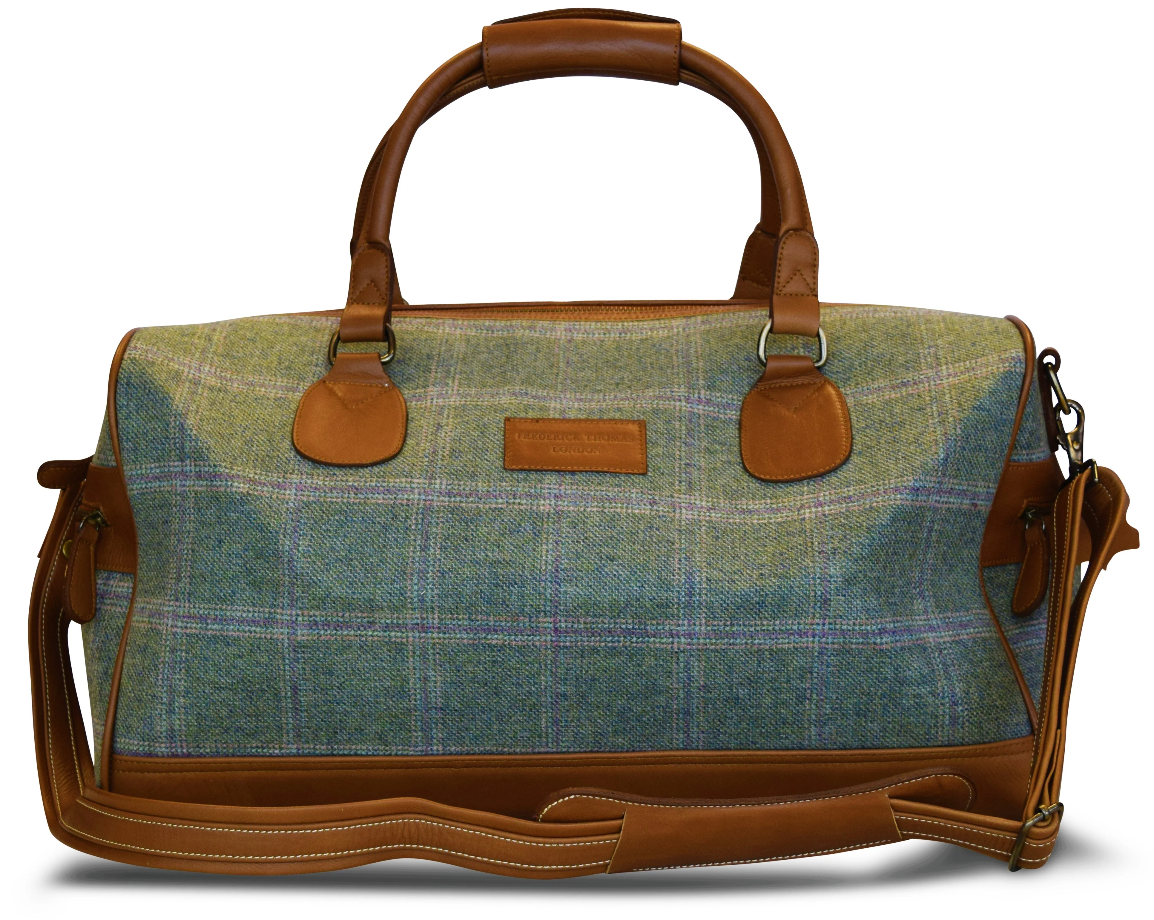 Green windowpane tweed weekend bag and matching wash bag - Image 3