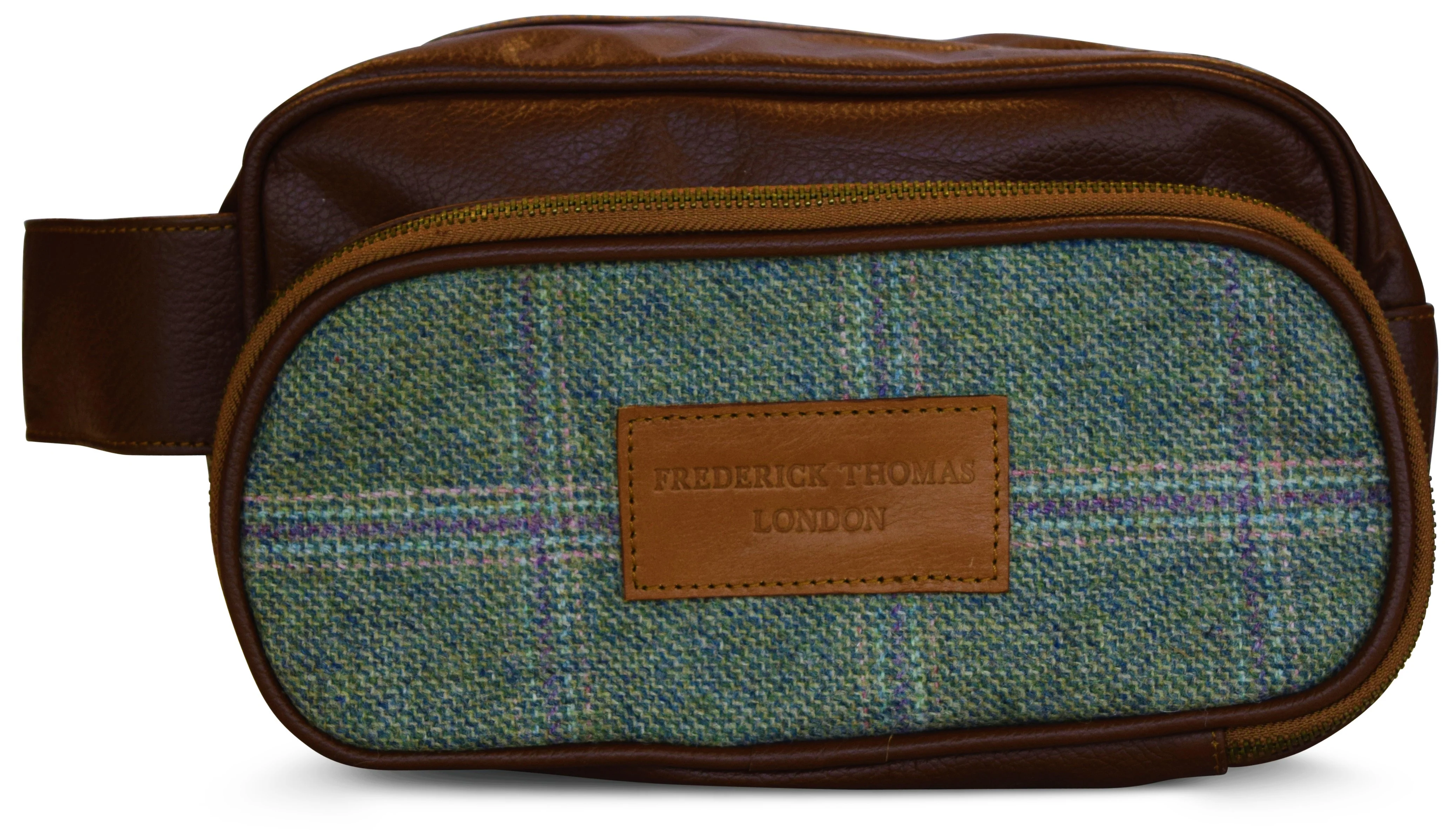 Green windowpane tweed weekend bag and matching wash bag - Image 4