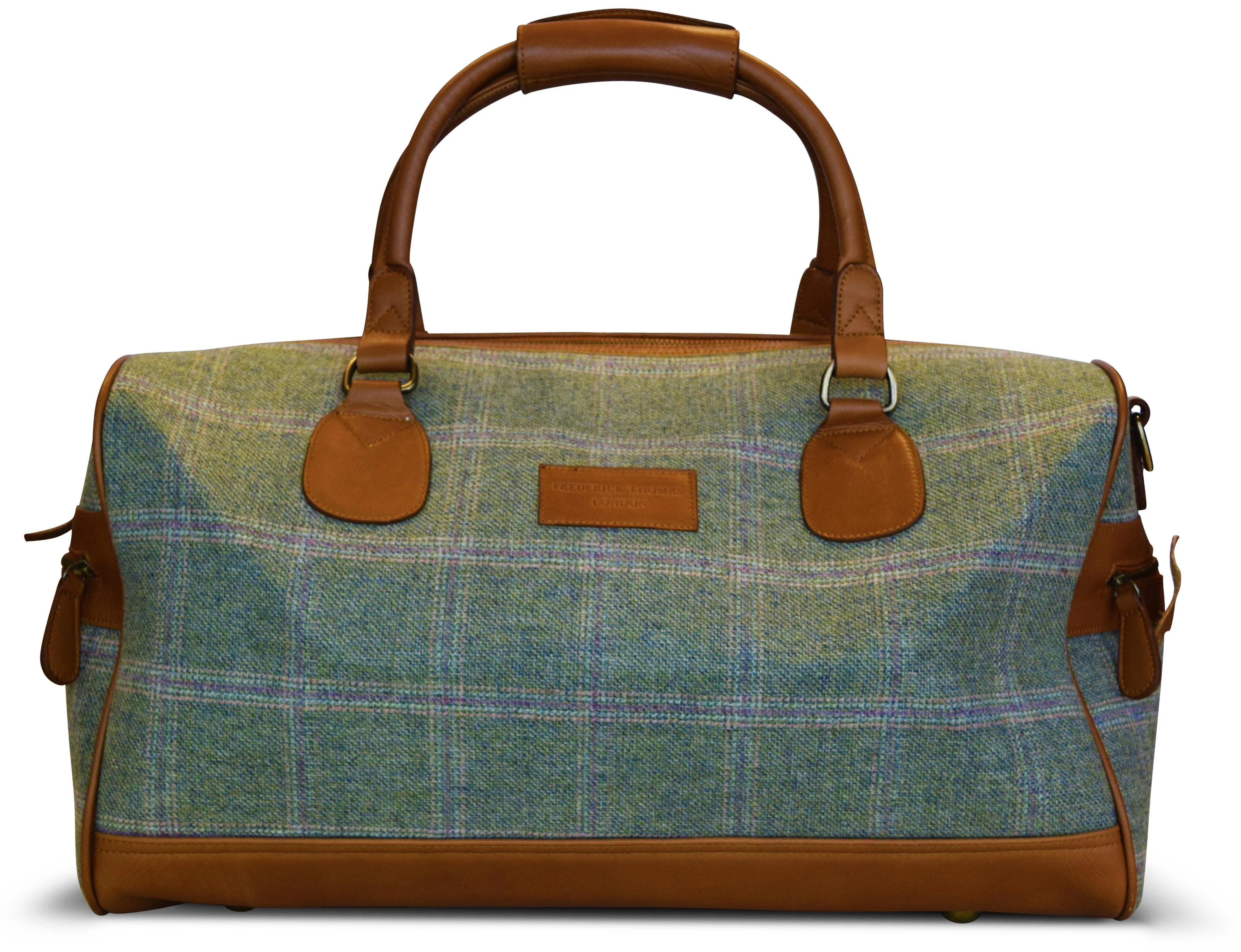 Green windowpane tweed weekend bag and matching wash bag - Image 5