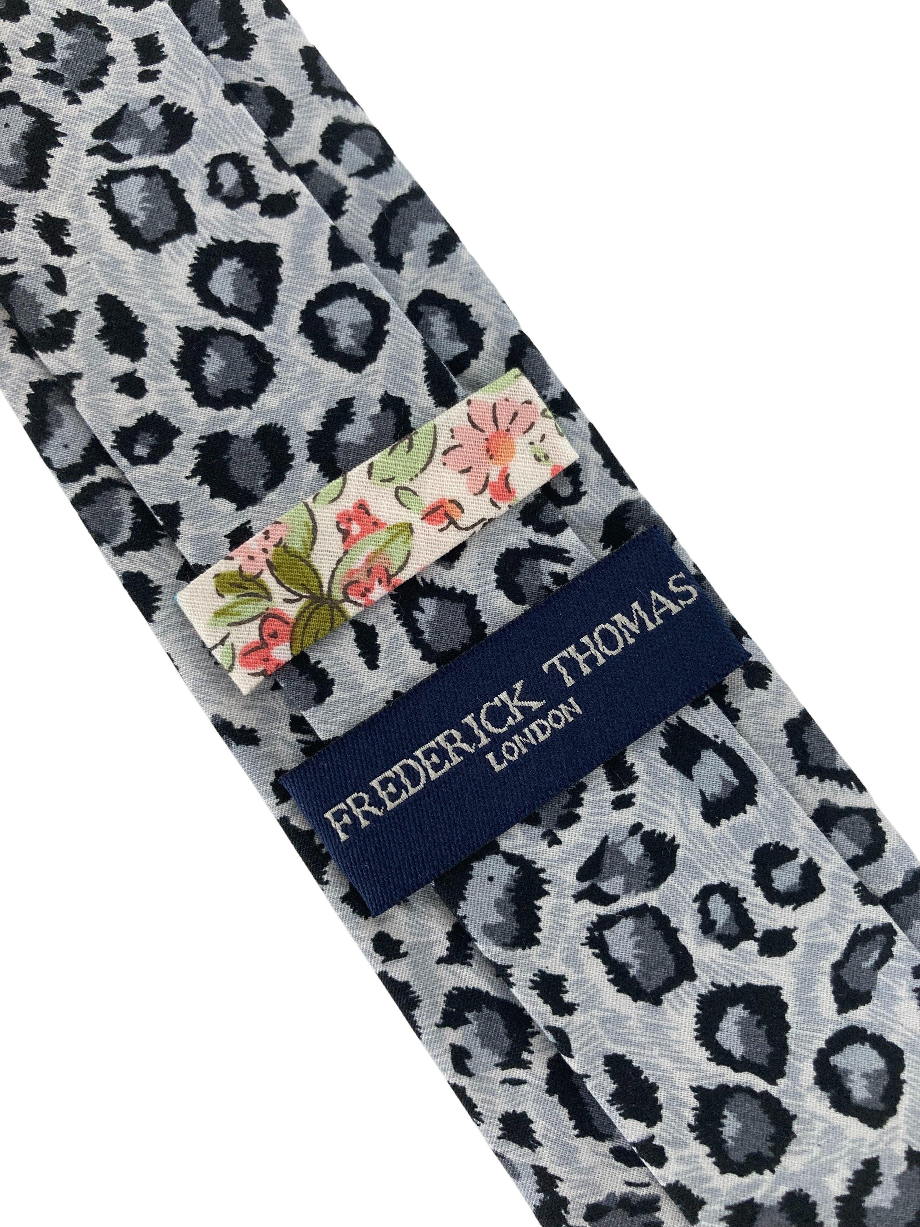 light grey leopard print cotton design mens tie - Image 2