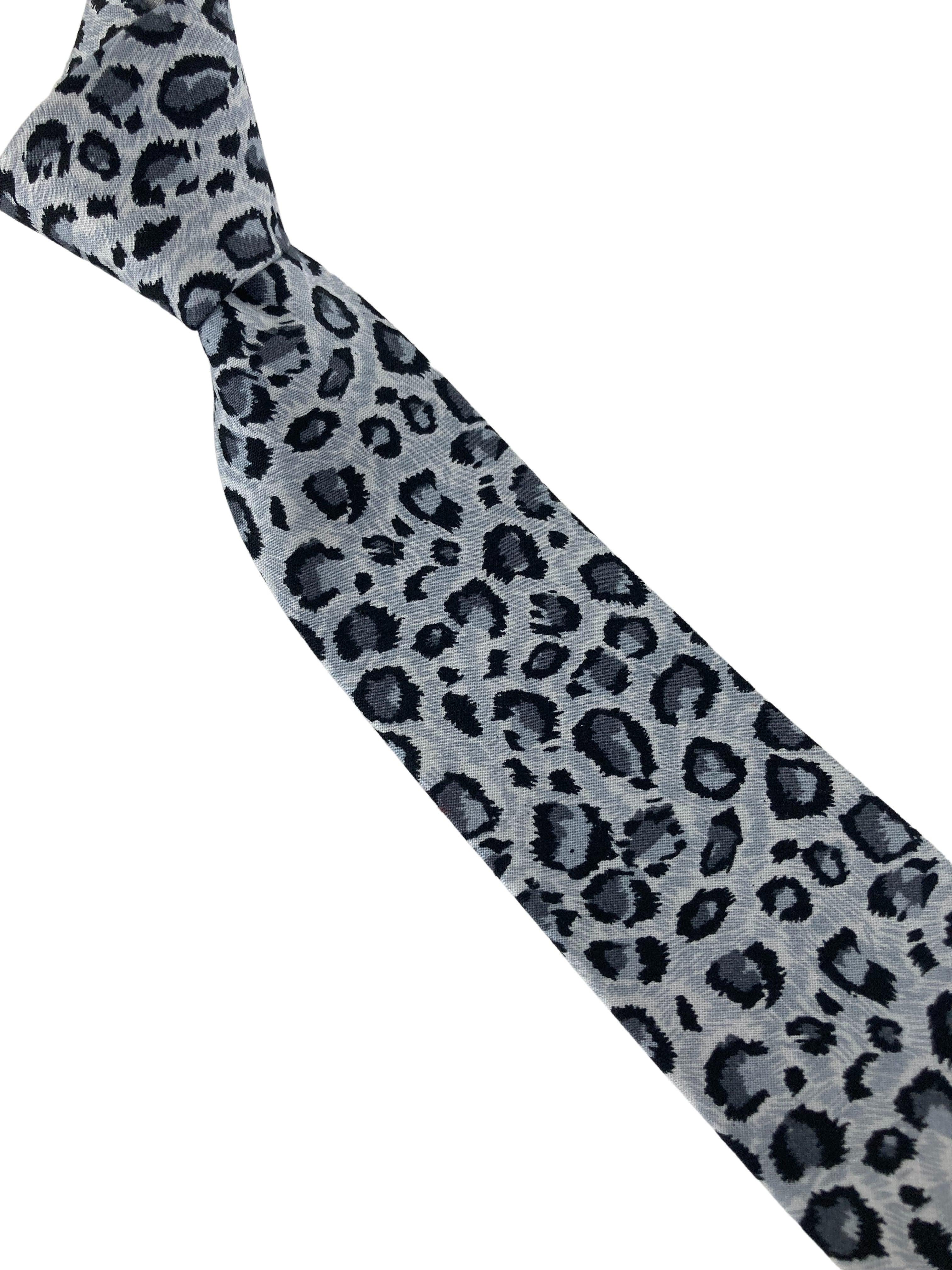 light grey leopard print cotton design mens tie - Image 4